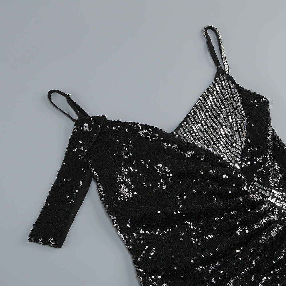 Ashley Sequin Strap Maxi Dress in Black - Elegant Evening Gown for Parties, Weddings & Special Occasions