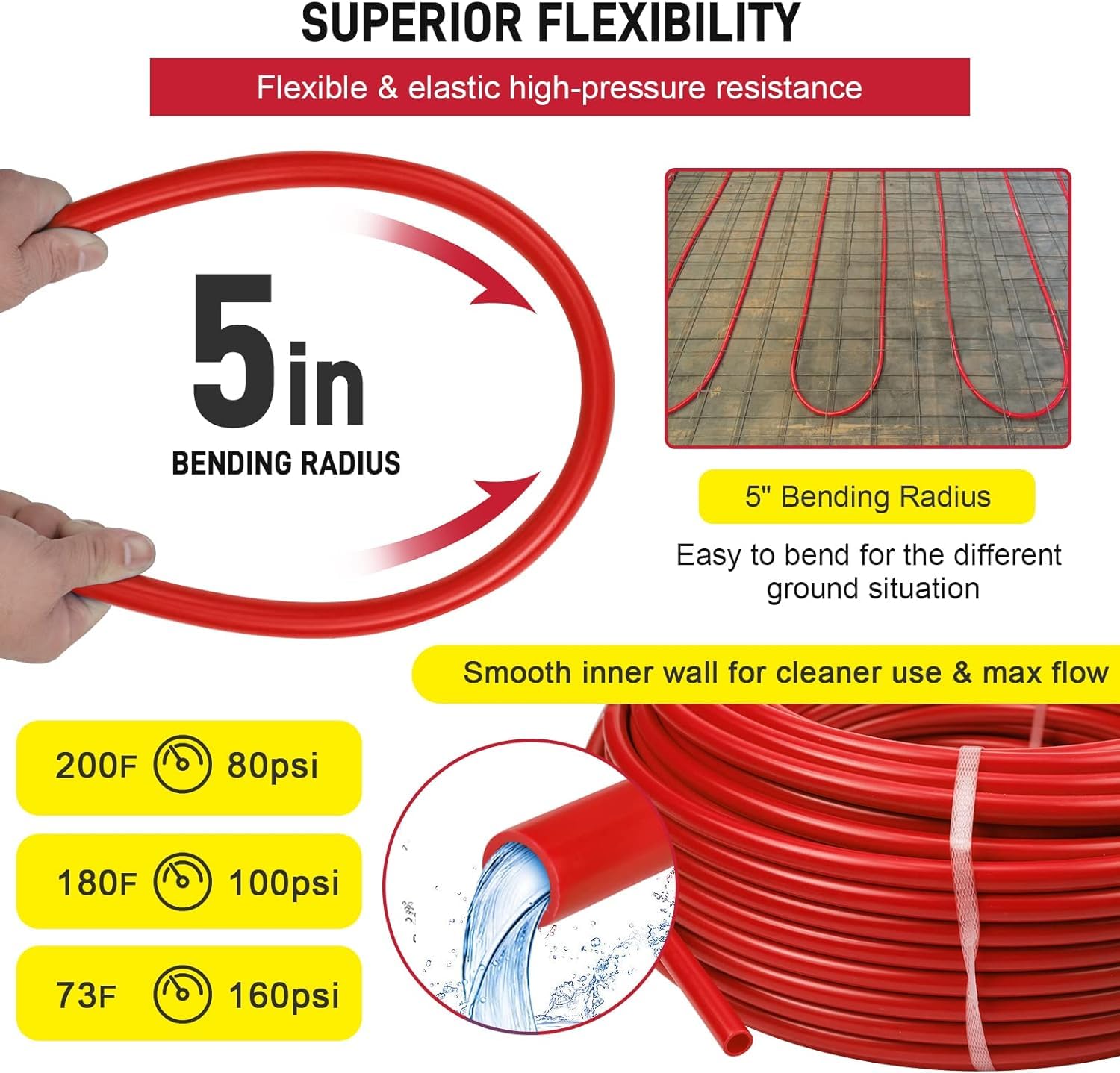1/2 Inch PEX-B Pipe 300ft Roll - EVOH Oxygen Barrier, Durable & Leak-Proof Flexible Tubing for Residential Water Lines & Radiant Heating Systems - Ideal for Home Plumbing, Hydronic Heating & Underfloor Heating (Red)