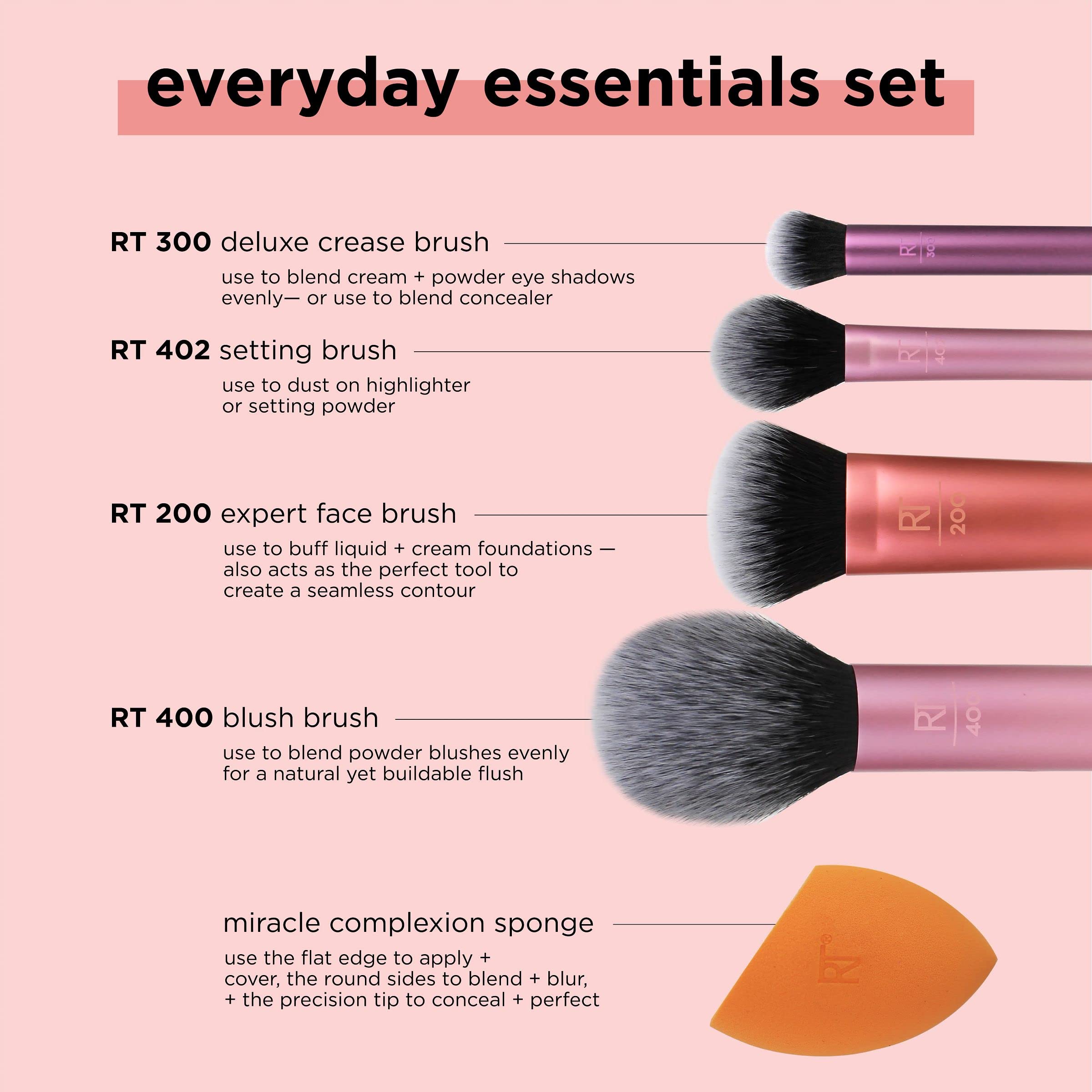 Real Techniques 6-Piece Makeup Brush Set with 2 Sponge Blenders - Eyeshadow, Foundation, Blush & Concealer Brushes - UltraPlush Synthetic Bristles for Flawless Makeup Application - Perfect for Daily Use, Travel & Professional Makeup Kits
