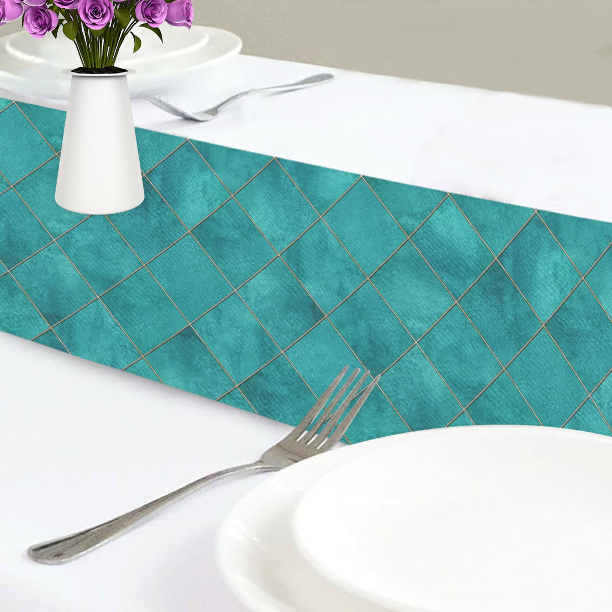 Elegant Teal Turquoise Plaid Table Runner 70 Inches Long - Perfect for Wedding, Farmhouse, Kitchen & Coffee Table Decor - Ideal for Dining, Parties & Home Decoration