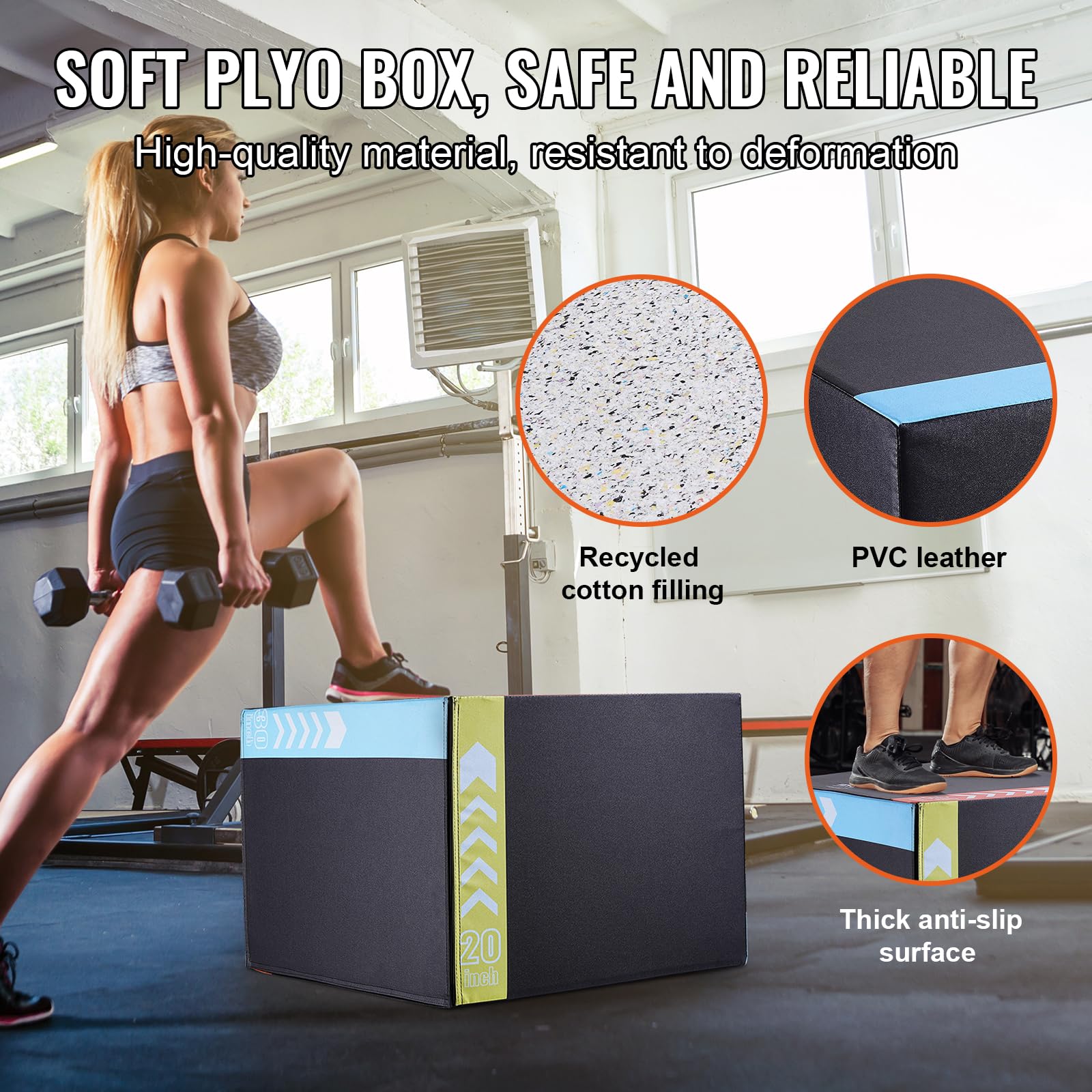VEVOR 3-in-1 Plyometric Jump Box - 30/24/20 Inch Anti-Slip Fitness Platform for CrossFit, Home Gym & Strength Training | Agility Training Equipment for Box Jumps, Step Ups & Conditioning Workouts (Black)