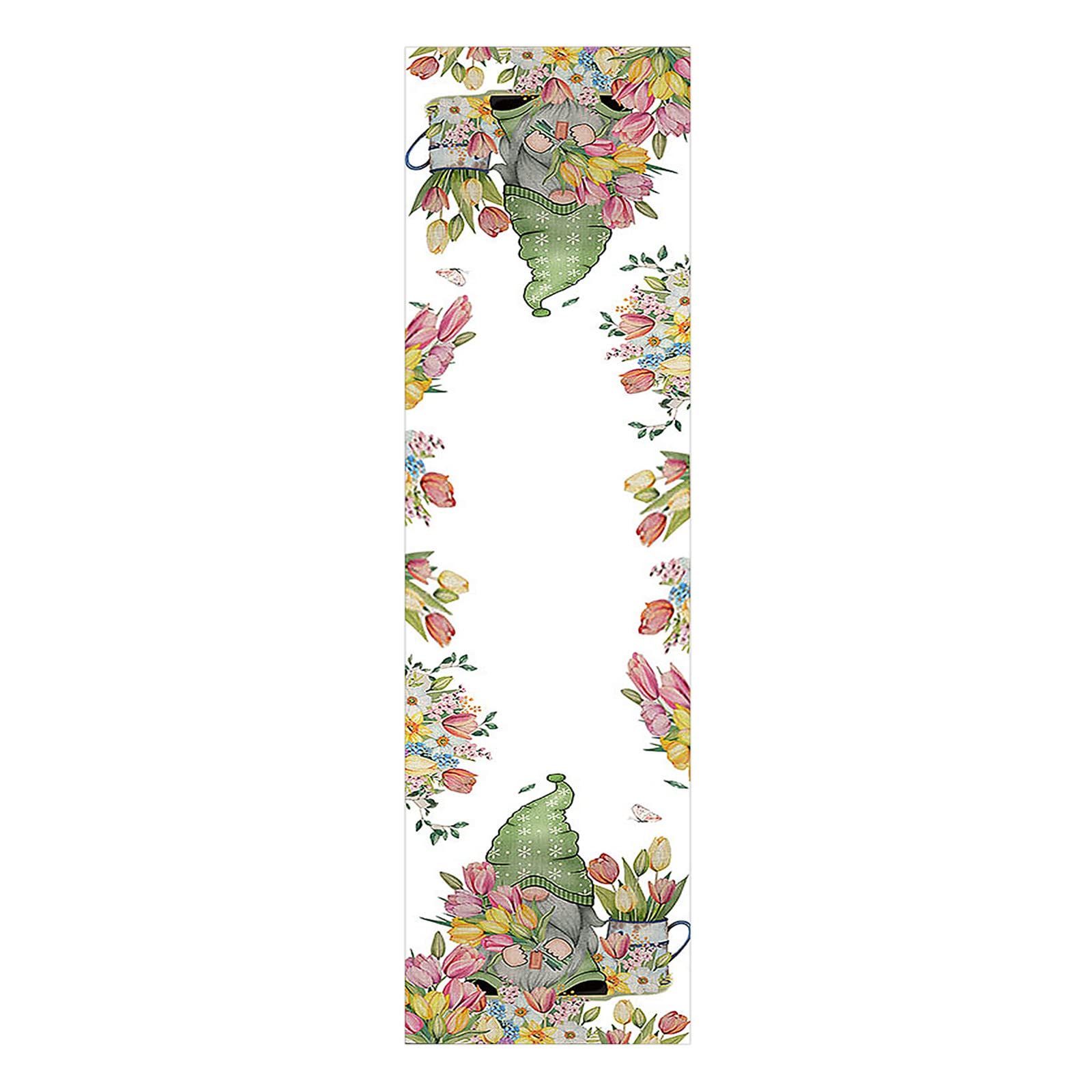 Cute Gnome Flower Tulips Sunflower Cotton Linen Table Flag Decoration - Summer Festival & Christmas Table Runner for Home Dining Decor (One Size)