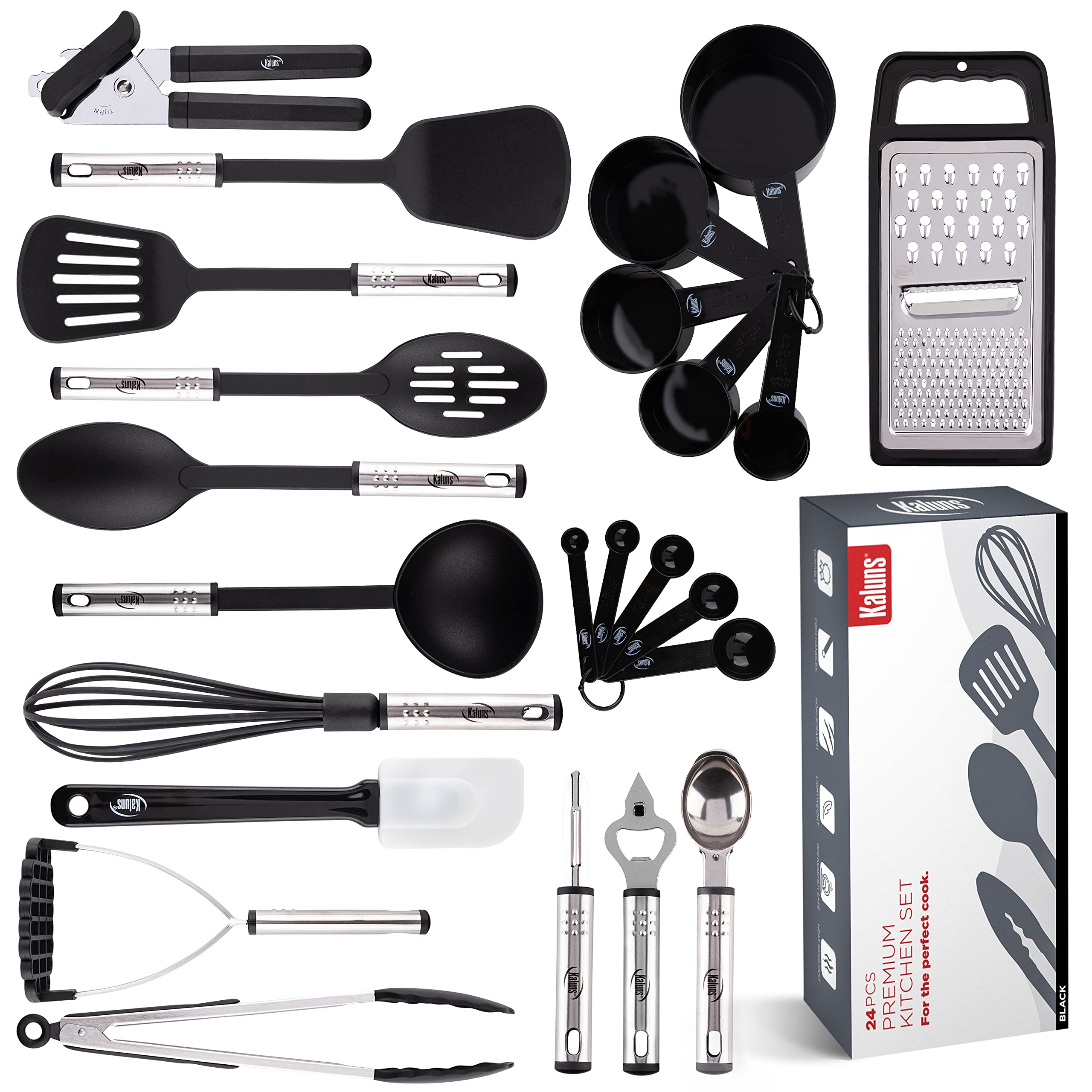 Premium 24-Piece Nonstick Kitchen Utensil Set - Heat Resistant Nylon & Stainless Steel Cooking Tools with Spatula - Essential Cookware for Apartments, Home Chefs & Baking Enthusiasts - Perfect for Frying, Sautéing & Everyday Meal Prep