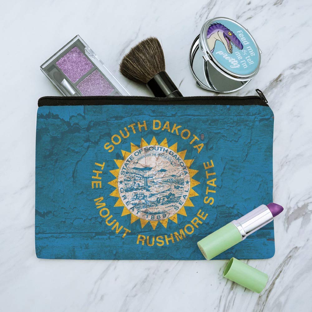 Vintage Distressed South Dakota State Flag Cosmetic Bag - USA Made Makeup Organizer Pouch for Travel & Daily Essentials Storage