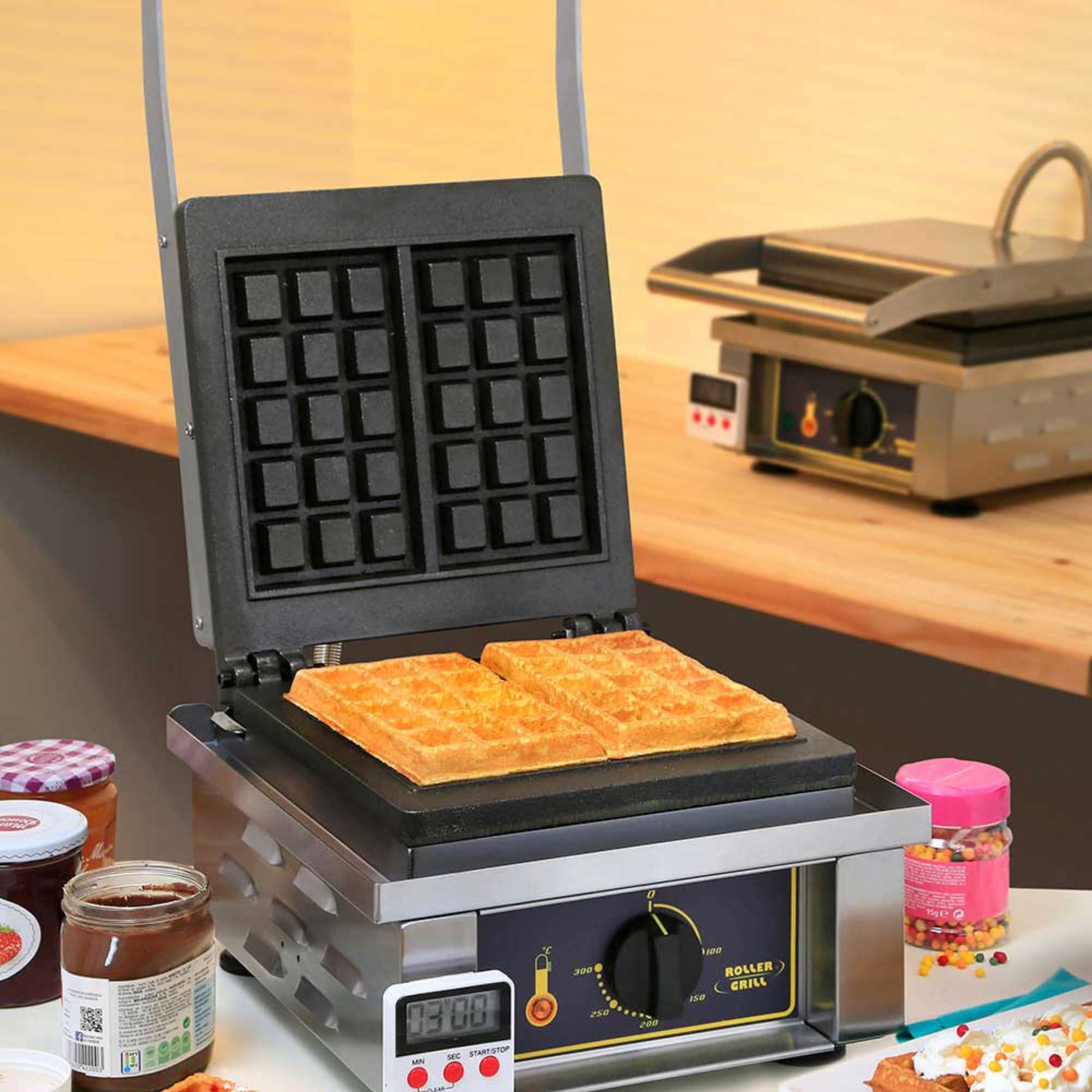 Premium Single Cast Iron Waffle Maker with Liege Pattern Plate - NSF Certified Stainless Steel Commercial Waffle Iron (208V/240V) - Perfect for Restaurants, Cafes, and Breakfast Catering Services