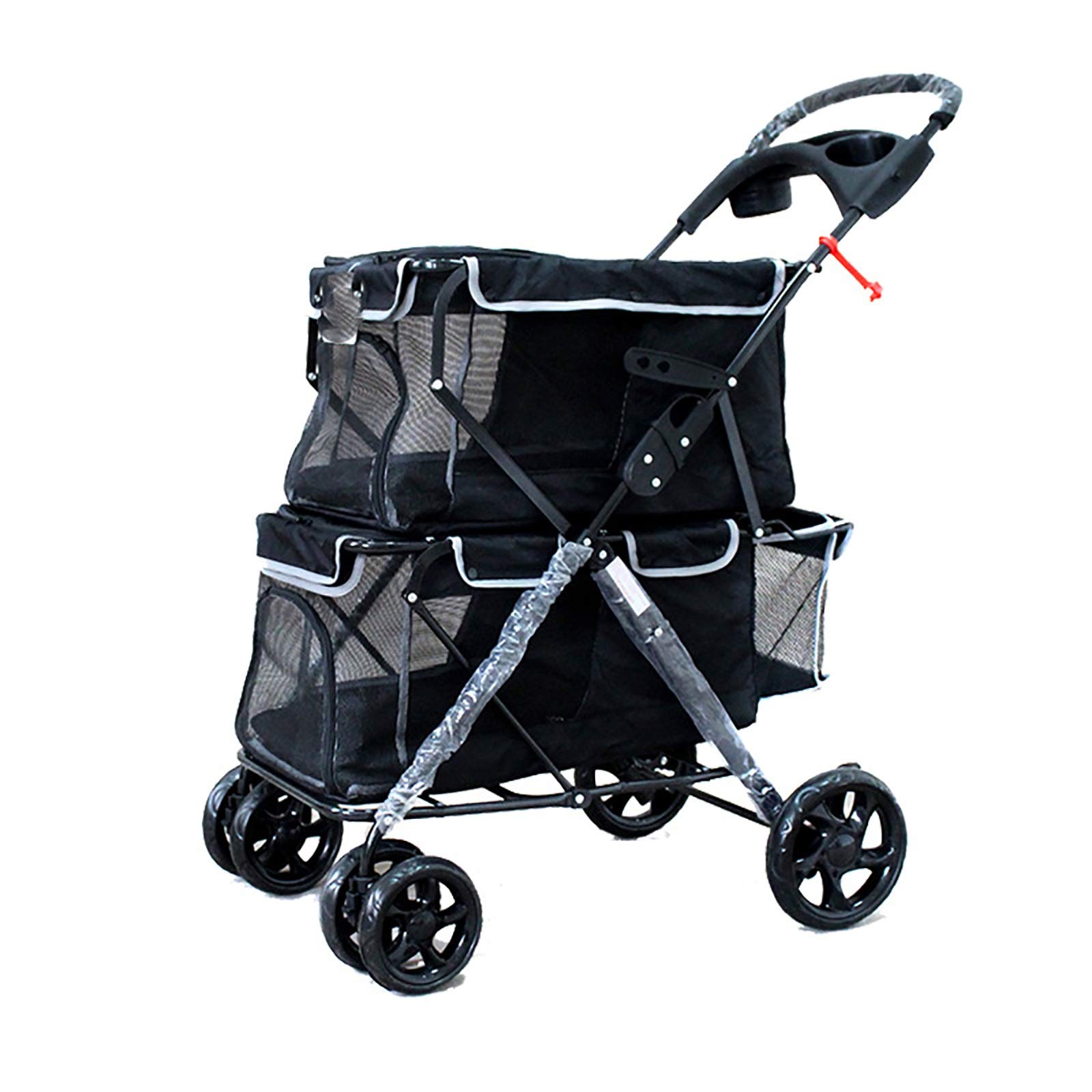 QSCVDEA Foldable 4-Wheel Pet Stroller for Dogs & Cats - Lightweight Travel Carrier, Jogger Buggy & Pushchair for Puppies - Perfect for Walks, Shopping & Outdoor Adventures