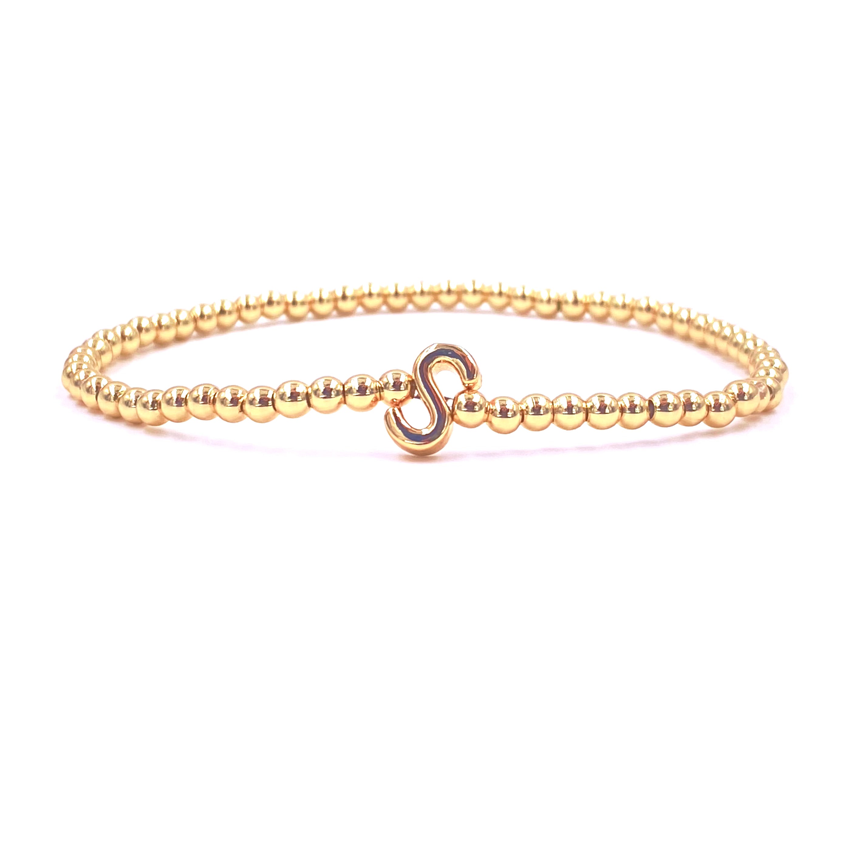 Ashley Gold Stainless Steel Initial Beaded Bracelet - Elegant Gold Plated Stretch Bead Design for Women - Perfect for Parties, Weddings & Everyday Wear