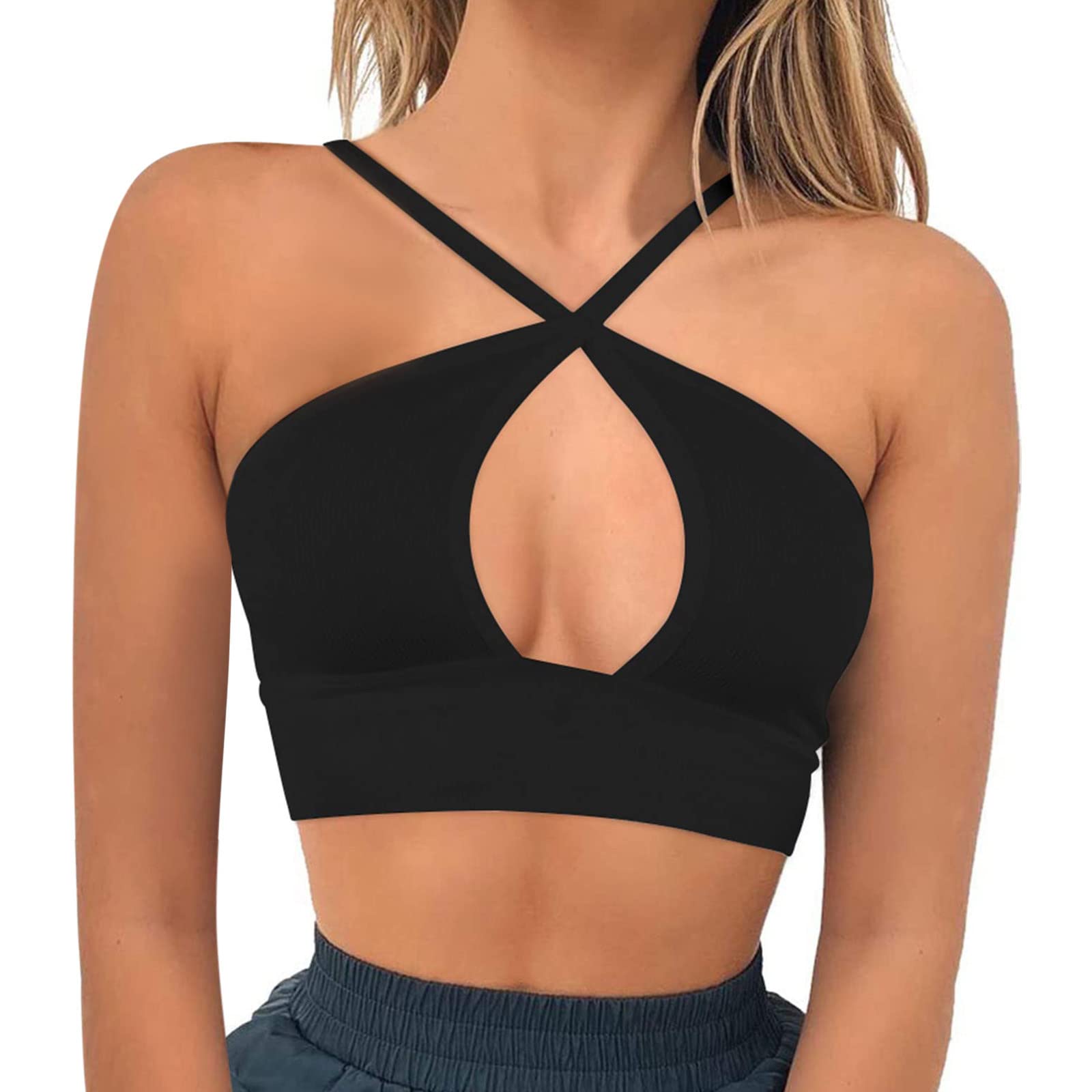 Sexy Women's Ribbed Halter Crop Top - Criss Cross Sleeveless Backless Shirt | Summer Fashion, Beachwear, Party Outfit, Casual Wear