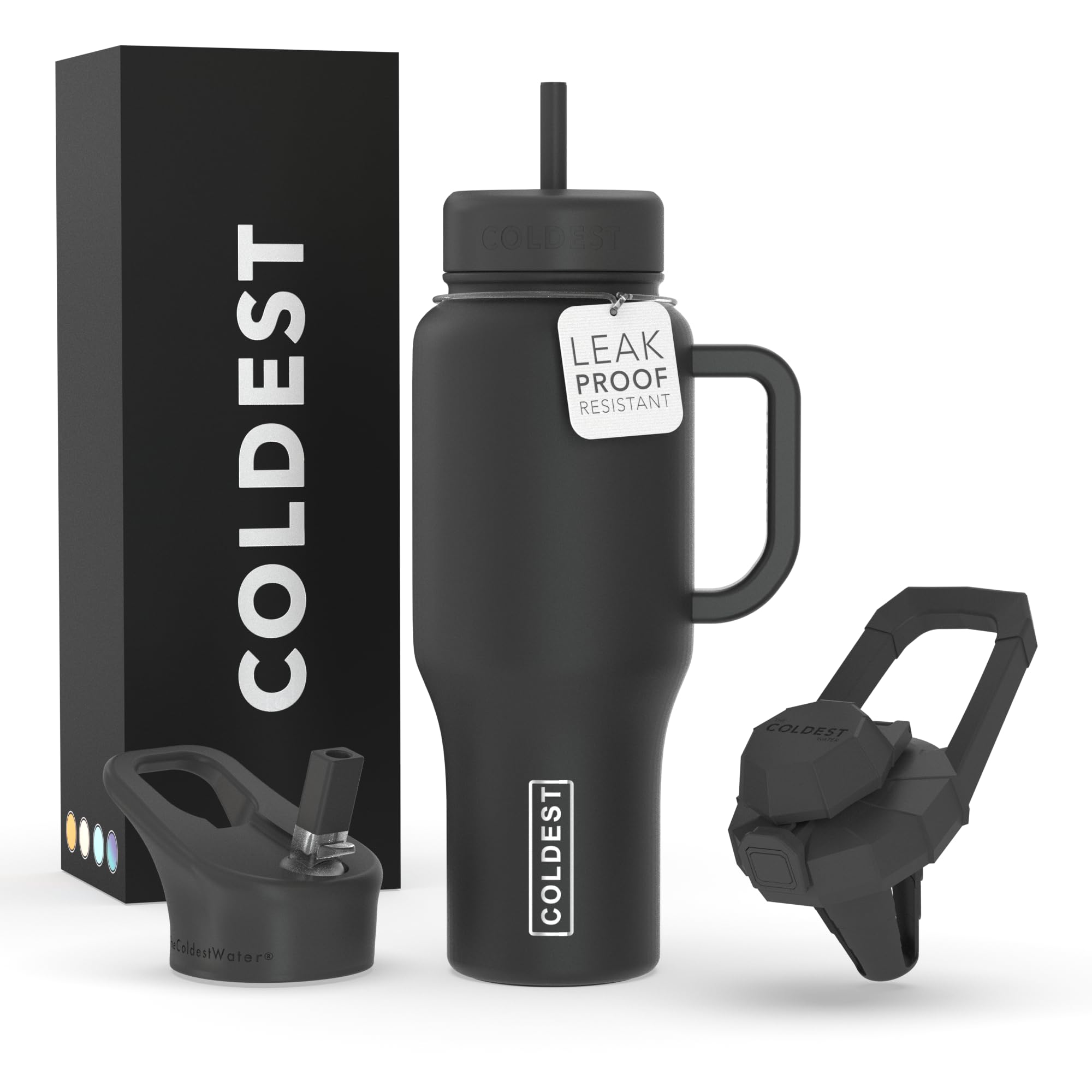 Coldest 40 oz Tumbler with Handle & Straw - 100% Leak Proof Insulated Stainless Steel Cup - 3 Lids Included - Cup Holder Friendly Base - Perfect for Workouts, Office, Travel & Outdoor Adventures (Stealth Black)