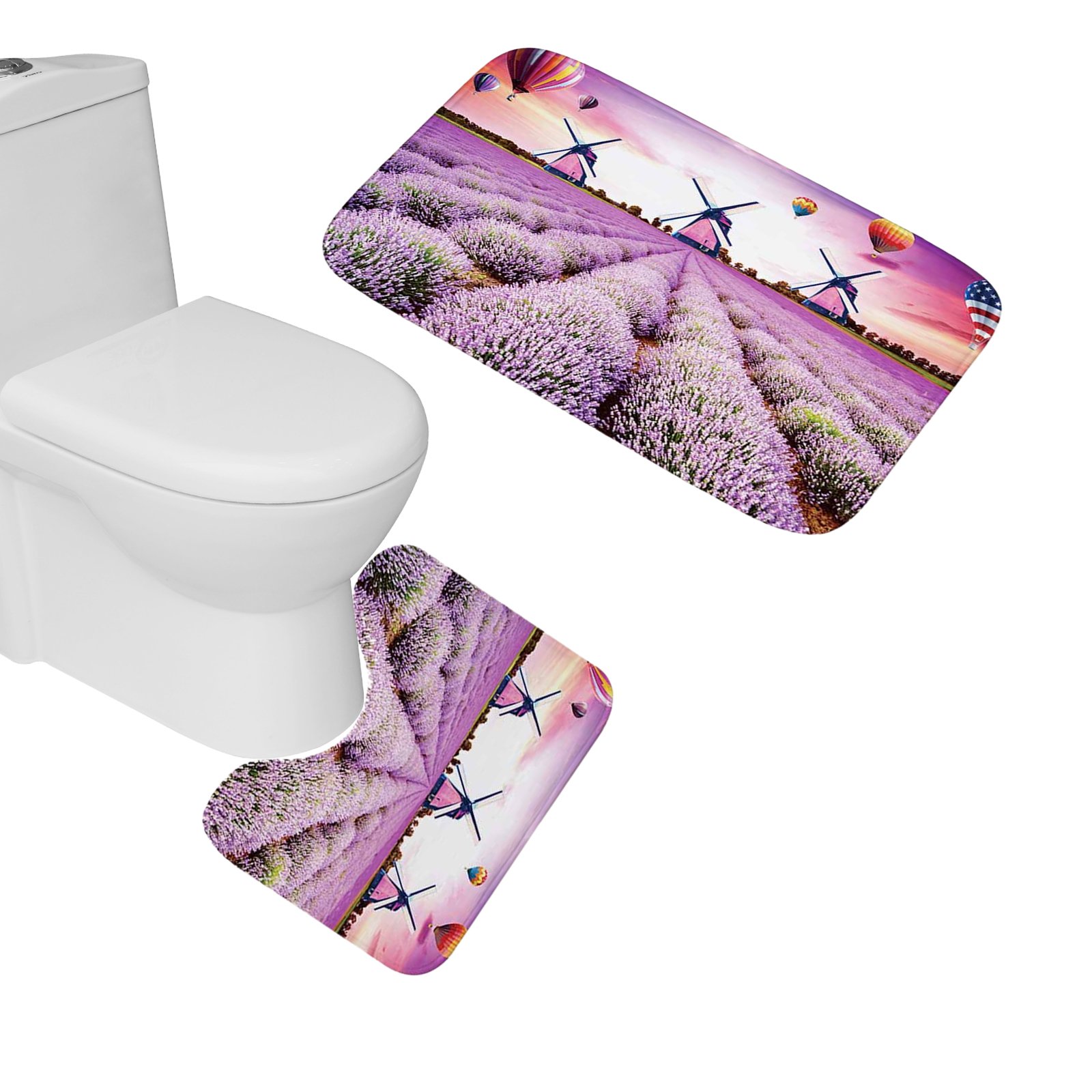 Lavender Flowers Bathroom Rug Set - 2 Piece Memory Foam Shower Mats, Ultra Soft Non-Slip Bath Rugs with Contour Design in Purple - Perfect for Bathroom, Shower, and Vanity Areas