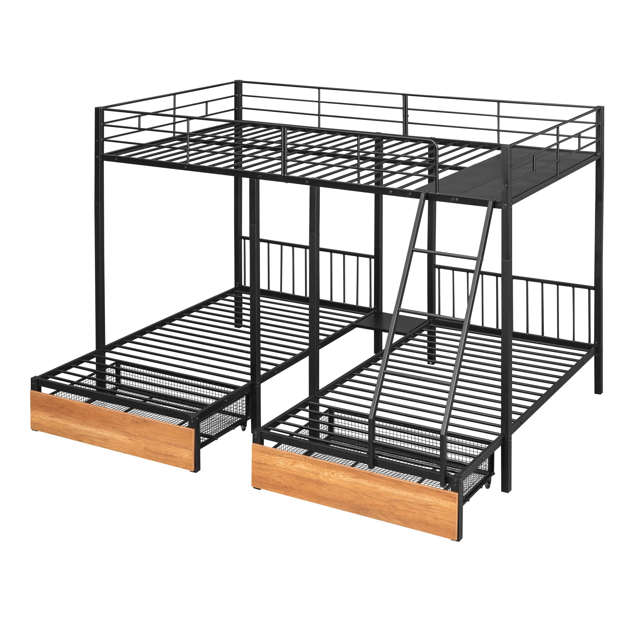 BOVZA Triple Bunk Bed with Storage - Full/Twin Metal Bunk for Kids & Adults - Convertible to 3 Beds - Perfect for Small Spaces & Dorms