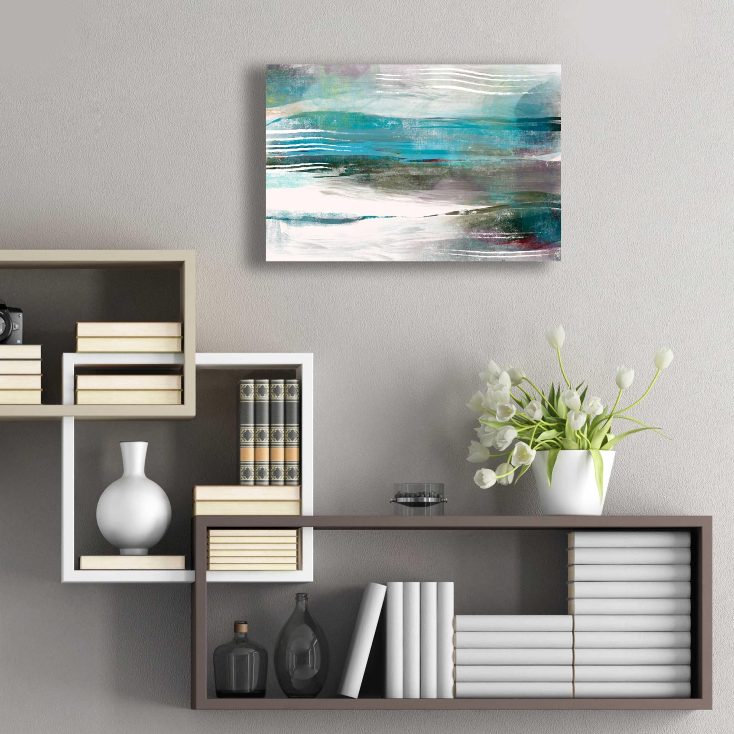 Delores Naskrent 'Water Flow' Acrylic Glass Wall Art - 24x16 Inches Modern Abstract Painting for Living Room, Bedroom & Office Decor