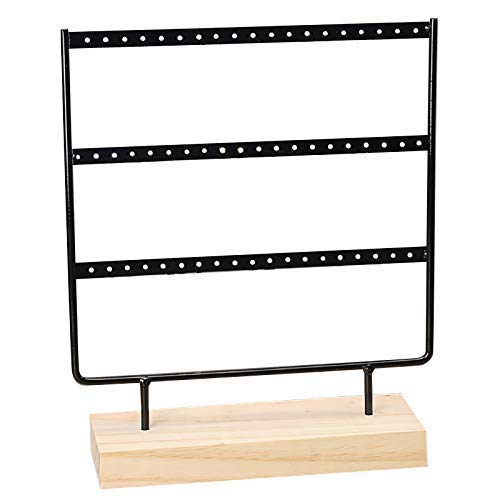 4-Tier Wooden Stud Earrings Stand with Tray - Jewelry Display Organizer for Earrings, Necklaces, Bracelets & Rings - Perfect for Bedroom Vanity, Boutique Store & Gift Shop Decoration