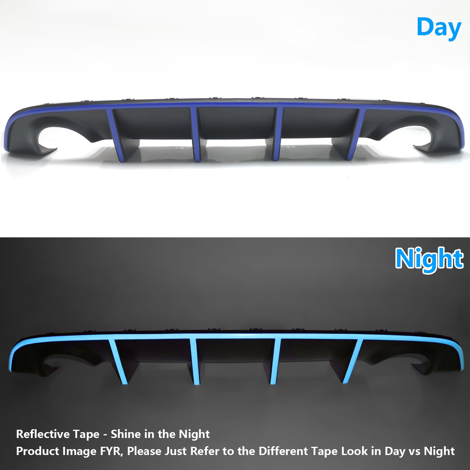 IKON MOTORSPORTS V3 Style Rear Diffuser with Blue Reflective Tape - Compatible with 2015-2023 Dodge Charger SRT | Aggressive Look & Enhanced Aerodynamics | Perfect for Car Enthusiasts & Street Racing