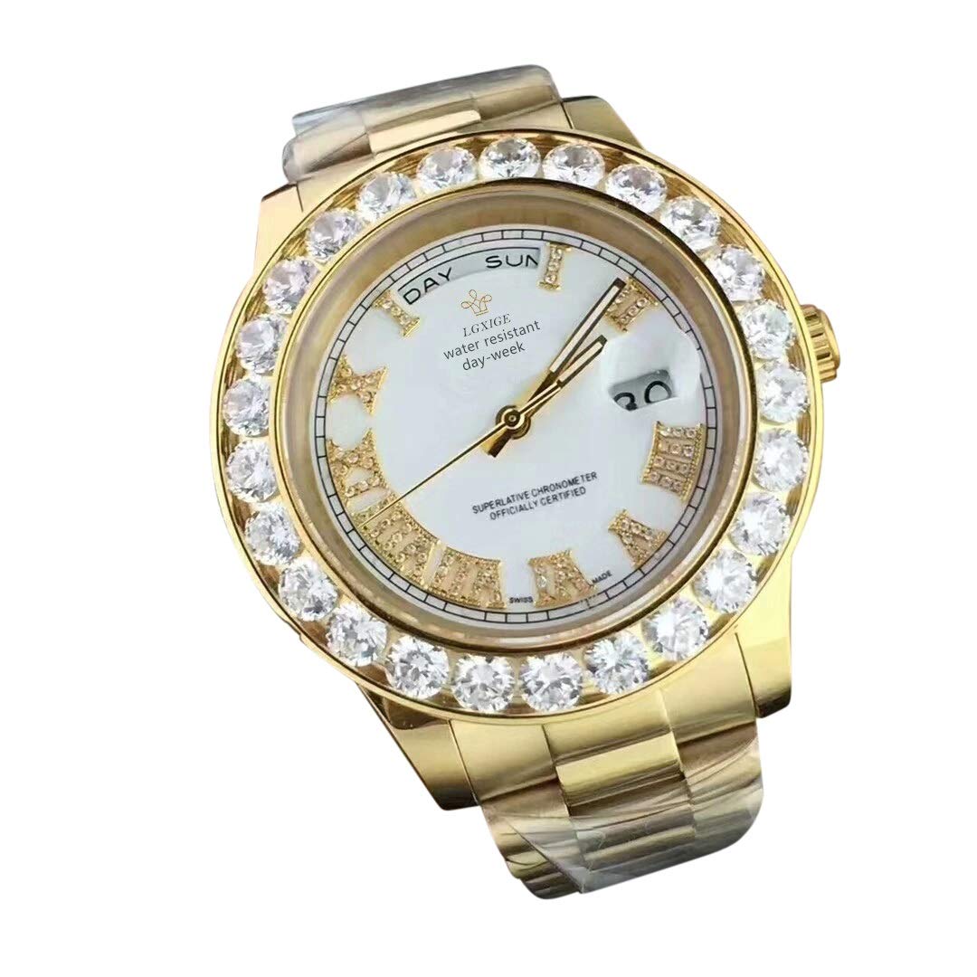 Luxury Gold Men's Watch with Big Crystal MK Diamonds - Waterproof Dress Watch for Men - Perfect for Business, Formal Events & Special Occasions