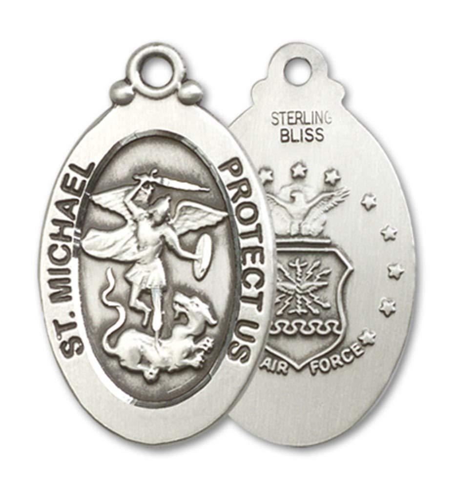 St. Michael Air Force Pendant Necklace - Sterling Silver Military Jewelry with 24