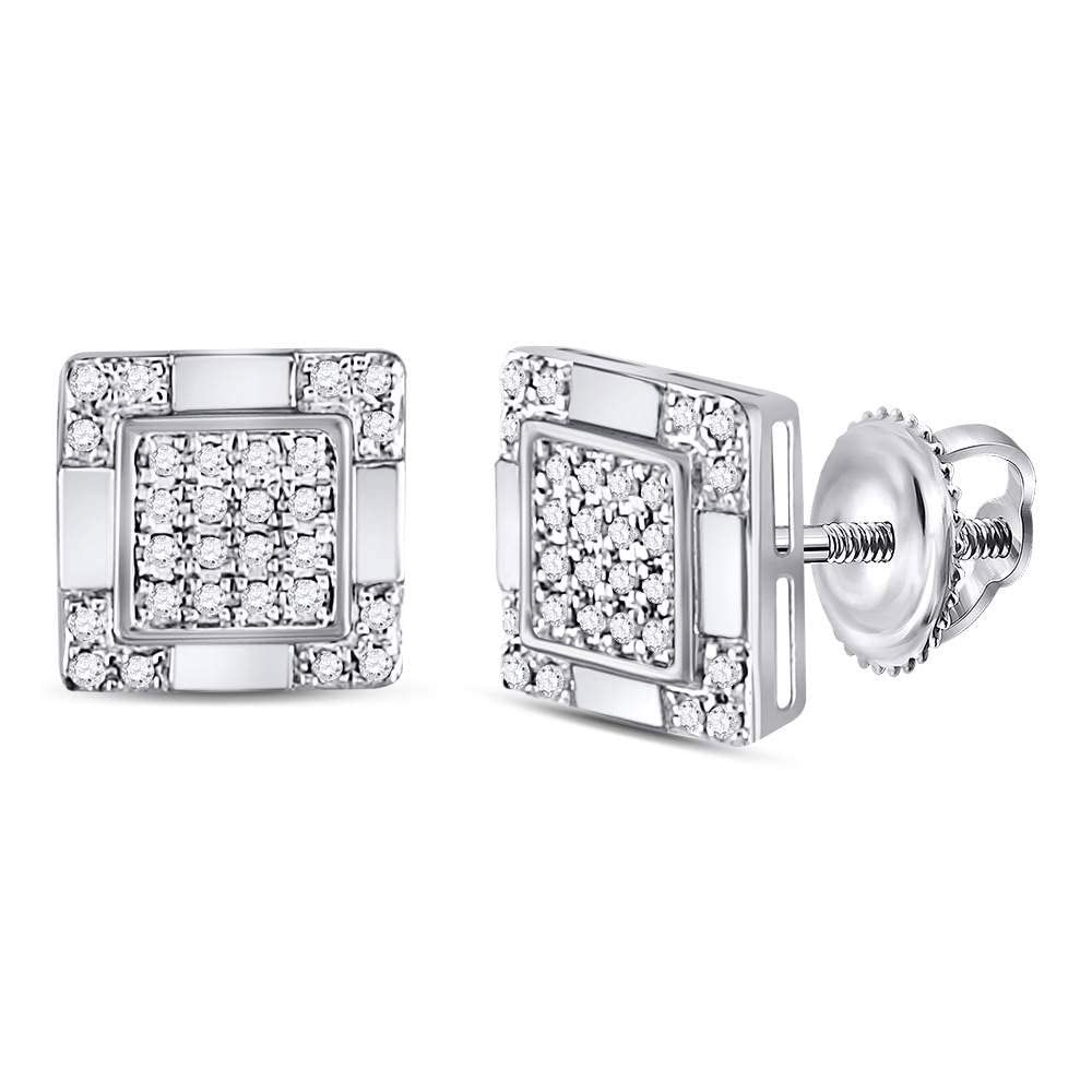 10K White Gold Men's Round Diamond Square Cluster Stud Earrings - 1/6 CTTW - Perfect for Weddings, Gifts & Special Occasions