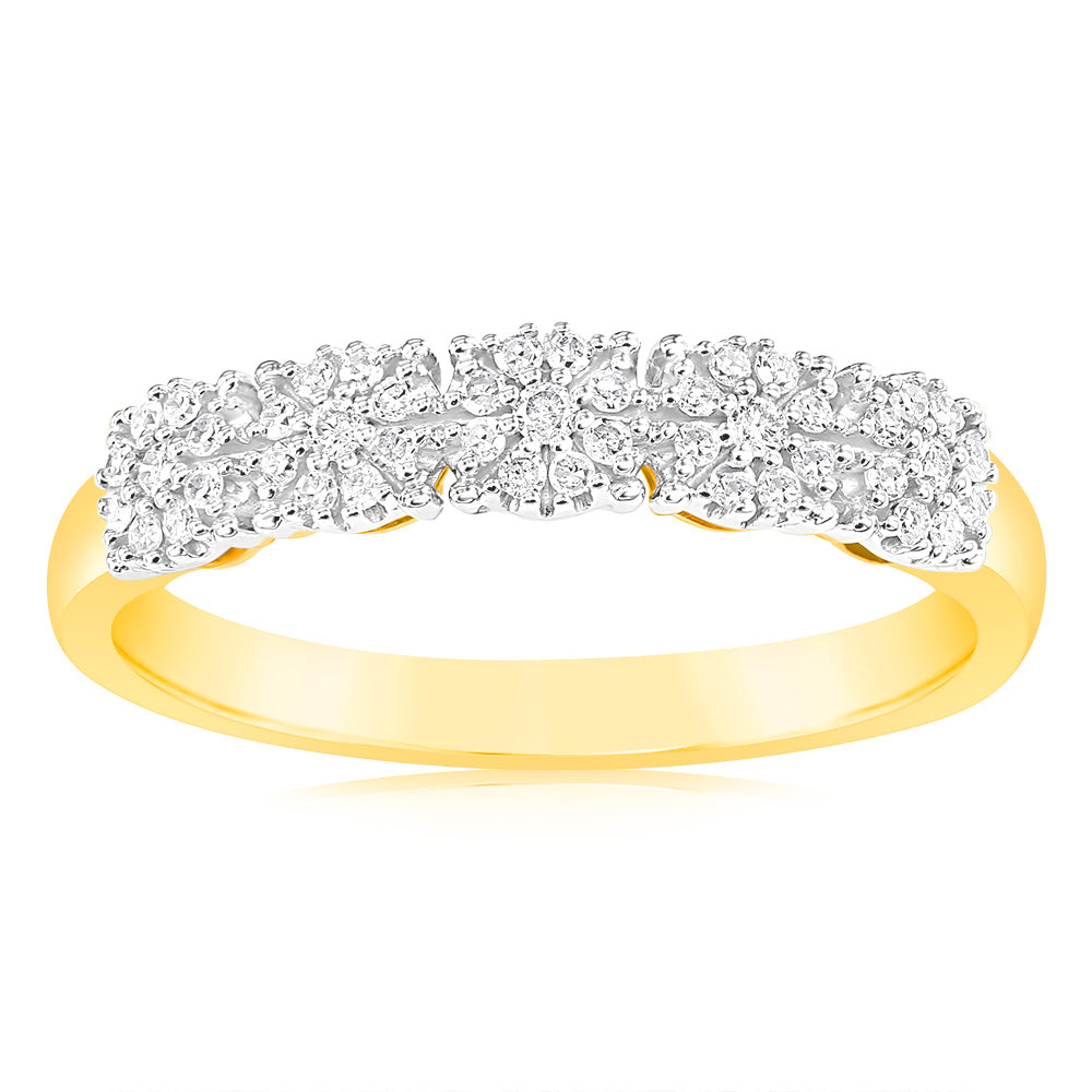 9ct Yellow Gold 1/6 Carat Diamond Ring with 45 Brilliant Cut Diamonds - Elegant Wedding Band, Anniversary Gift for Her, Perfect for Engagement & Special Occasions