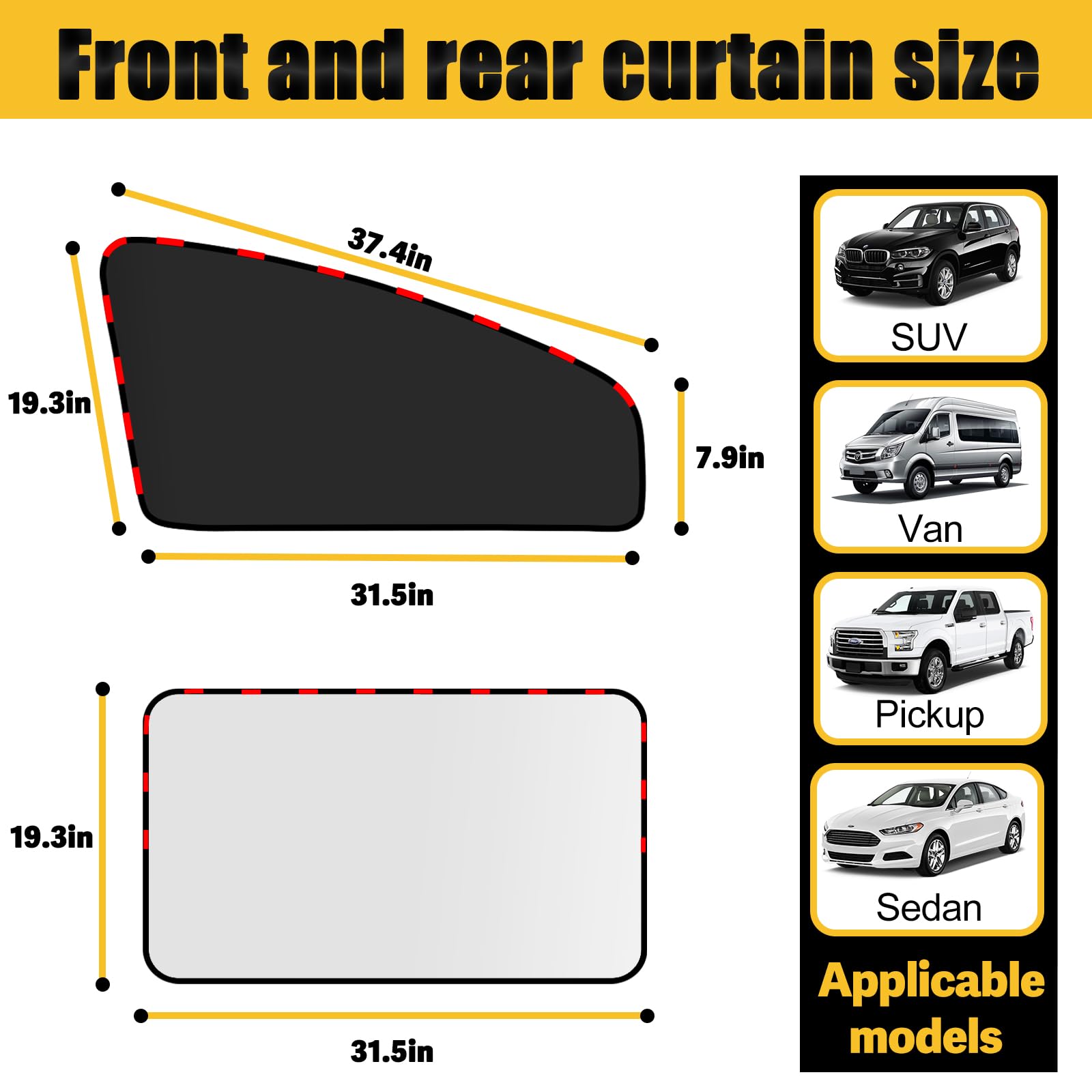 XCBYT 4-Pack Double-Sided Car Window Shades - Premium Privacy Curtains for Breastfeeding, Napping, Dressing, Camping, Road Trips, and Sun Protection