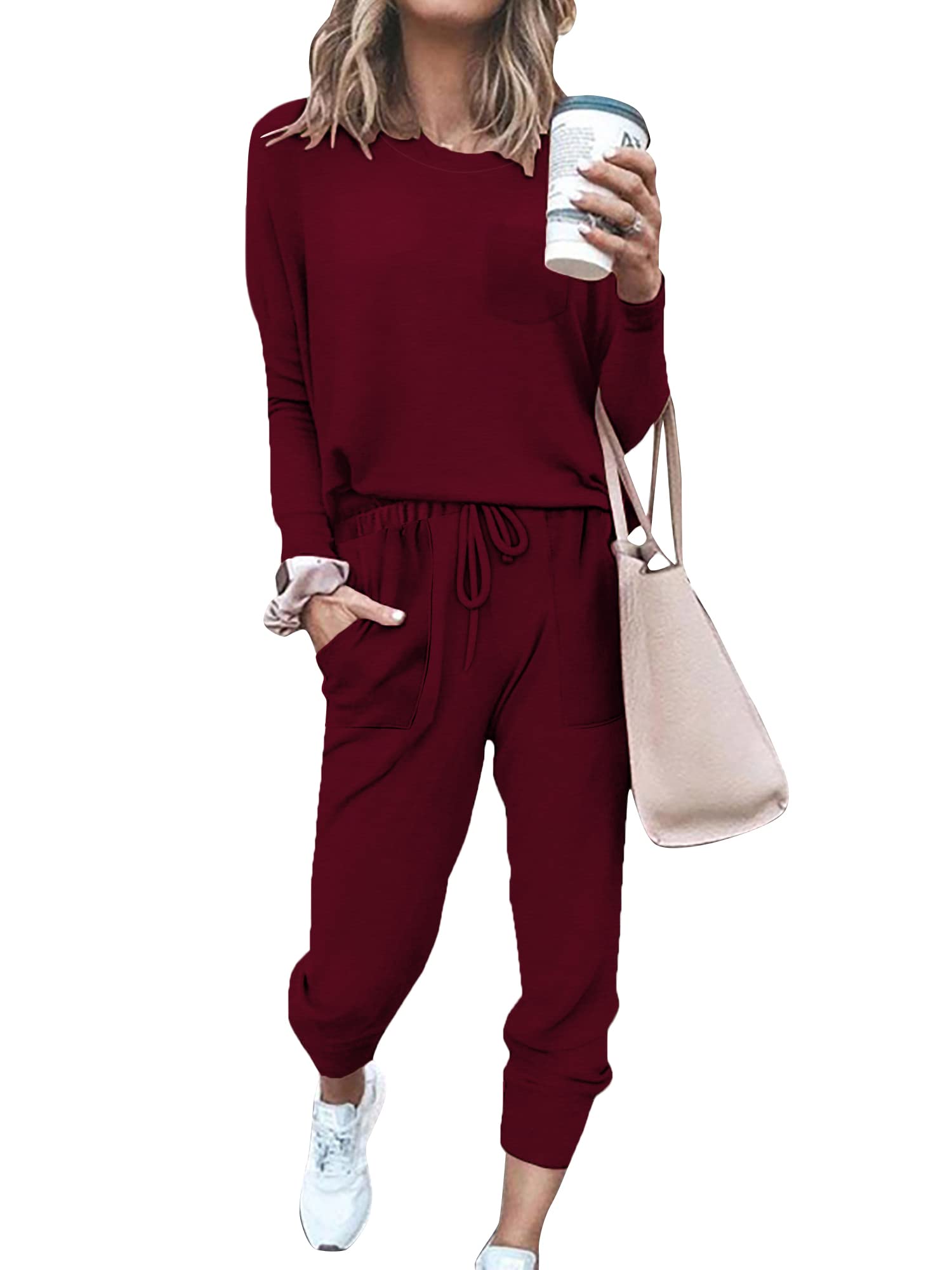 Bofell Women's 2-Piece Lounge Set - Soft Travel Sweatsuit & Trendy Pajama Outfit for 2024 | Perfect for Home Relaxation, Airplane Comfort & Casual Streetwear