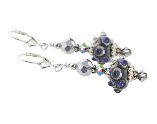 Handmade Moonlight Blue Lampwork Glass Bead Earrings | Bohemian Dangle Earrings for Women | Perfect for Weddings, Parties & Boho Fashion