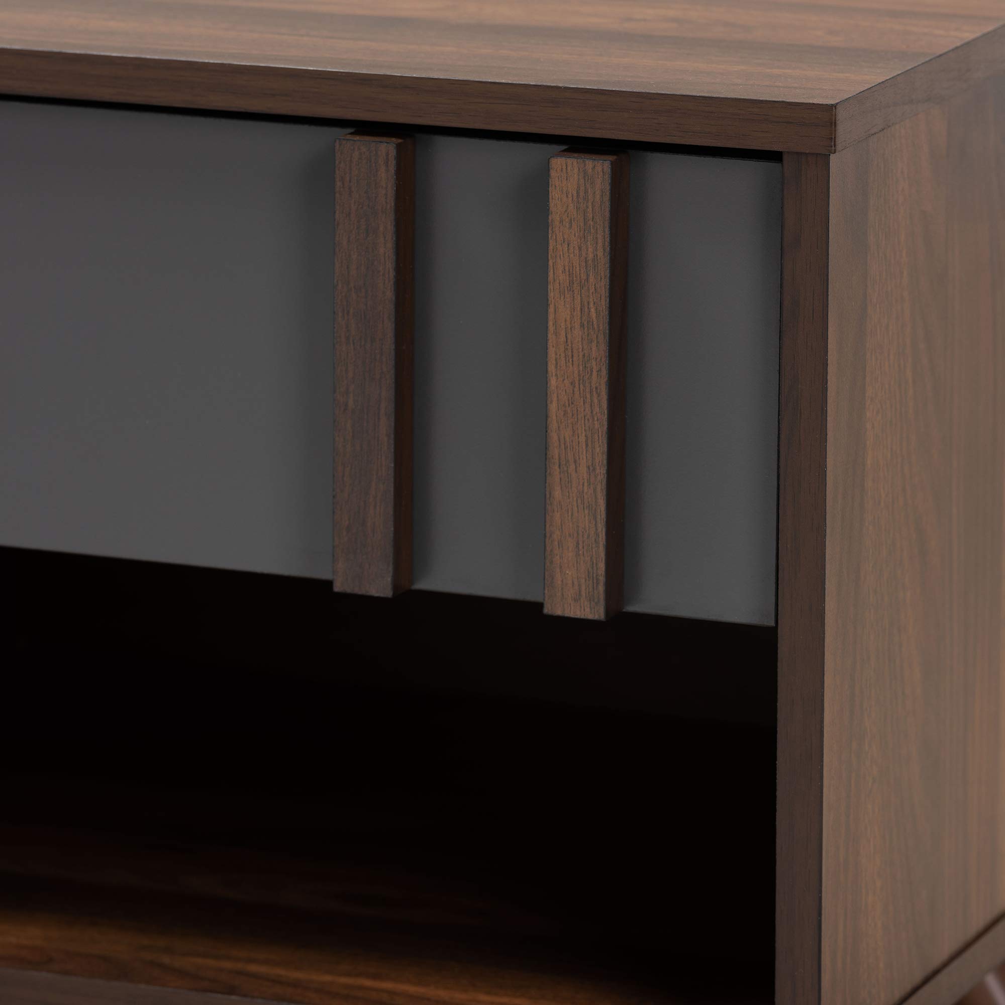 Baxton Studio Modern Nightstand with Drawer - Grey/Walnut Finish Bedside Table for Bedroom Furniture & Home Decor