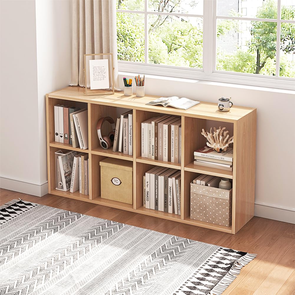 8-Cube Organizer Bookcase with Fabric Storage Bins - Open Shelf Oak Bookshelf for Living Room, Bedroom & Office Organization