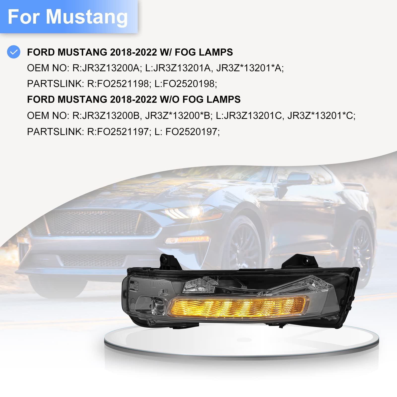 ROXX LED Fog Lights Assembly for 2018-2022 Ford Mustang - Sequential Turn Signal & DRL - Direct Replacement Driving Fog Lamps (Driver & Passenger Pair) - Perfect for Night Driving and Enhanced Visibility