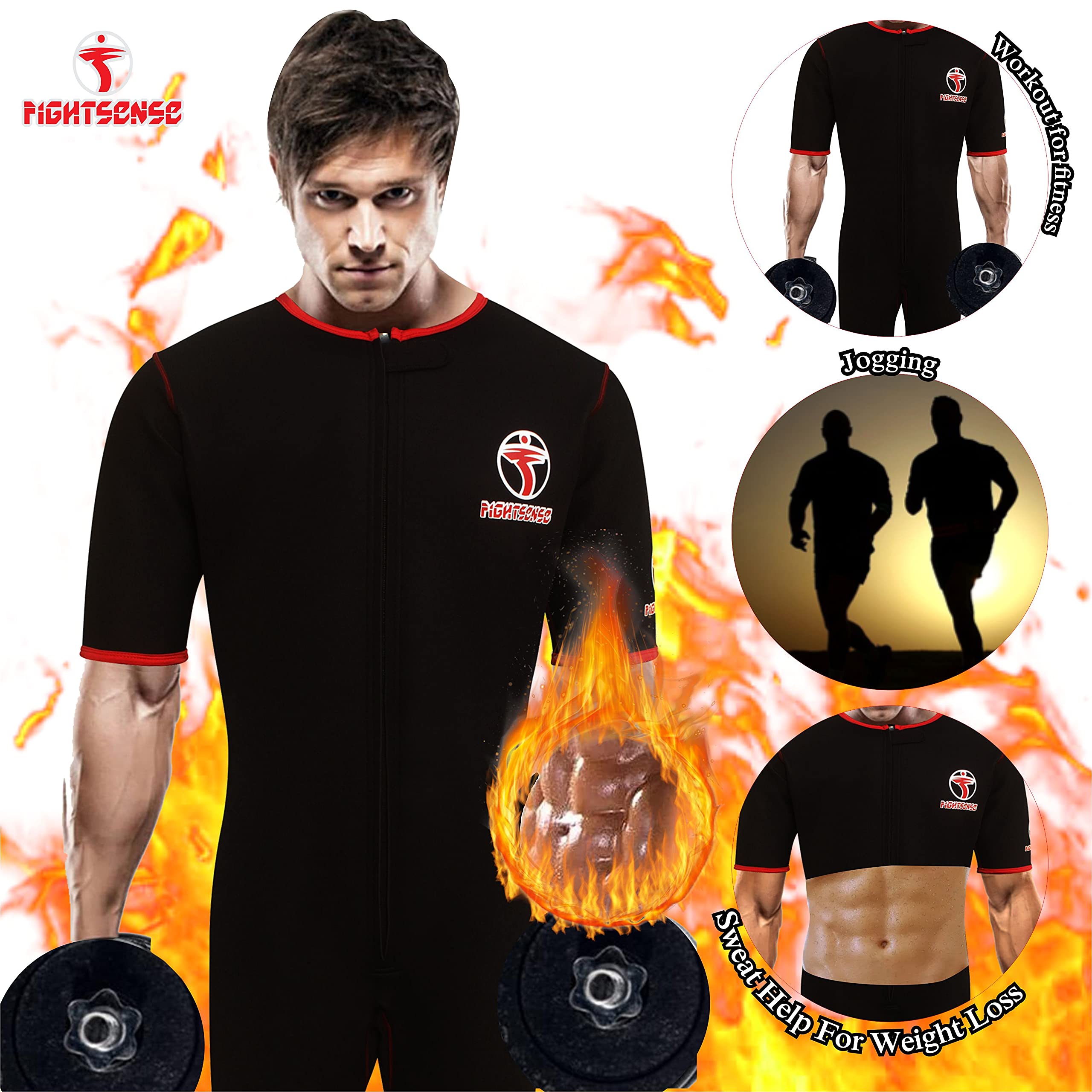 FIGHTSENSE Neoprene Sauna Suit - Sweat Shirt for Weight Loss, MMA Training & Gym Workouts | Men's & Women's Slimming Fitness Apparel for Intense Exercise & Fat Burning