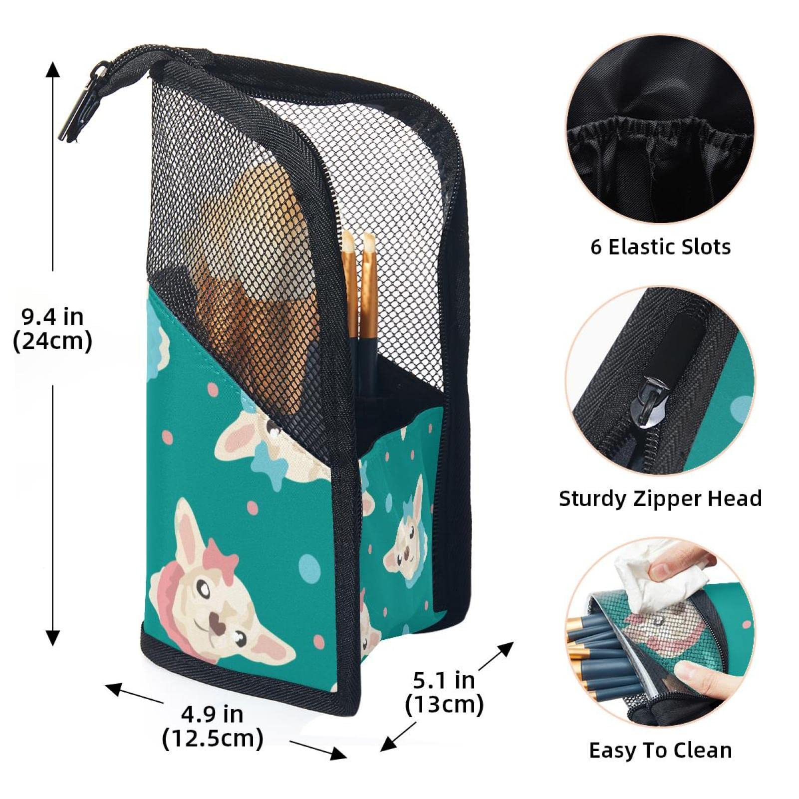 12-Piece Portable Makeup Brush Organizer Bag with Bow Chihuahua Dog Design - Perfect Travel Makeup Brush Holder Case for Home & On-The-Go