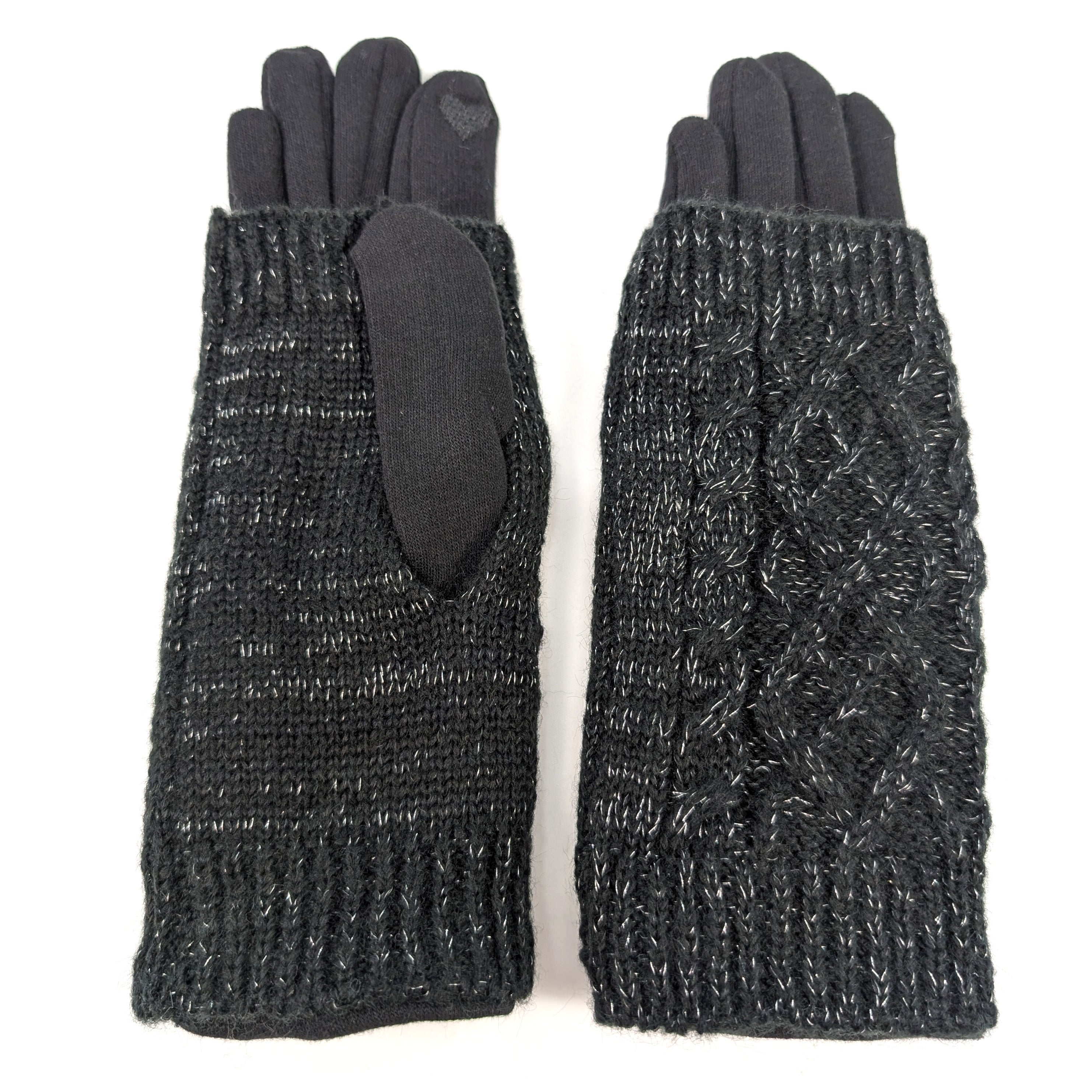Warm Cable Knit Two-in-One Sparkle Gloves for Women - Black | Winter Fashion Accessories for Cold Weather & Holiday Outfits