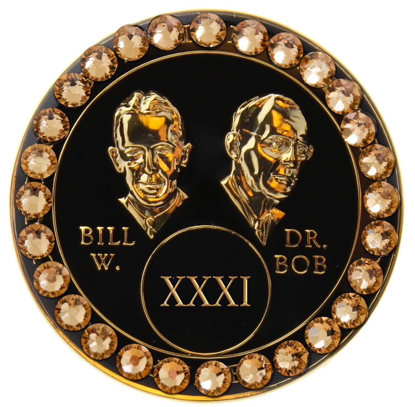 31 Year Sobriety Chip AA Black Bill & Bob Triplate Gold Bling - Recovery Token for AA Meetings, Sobriety Milestone Celebration & 12 Step Program Gifts