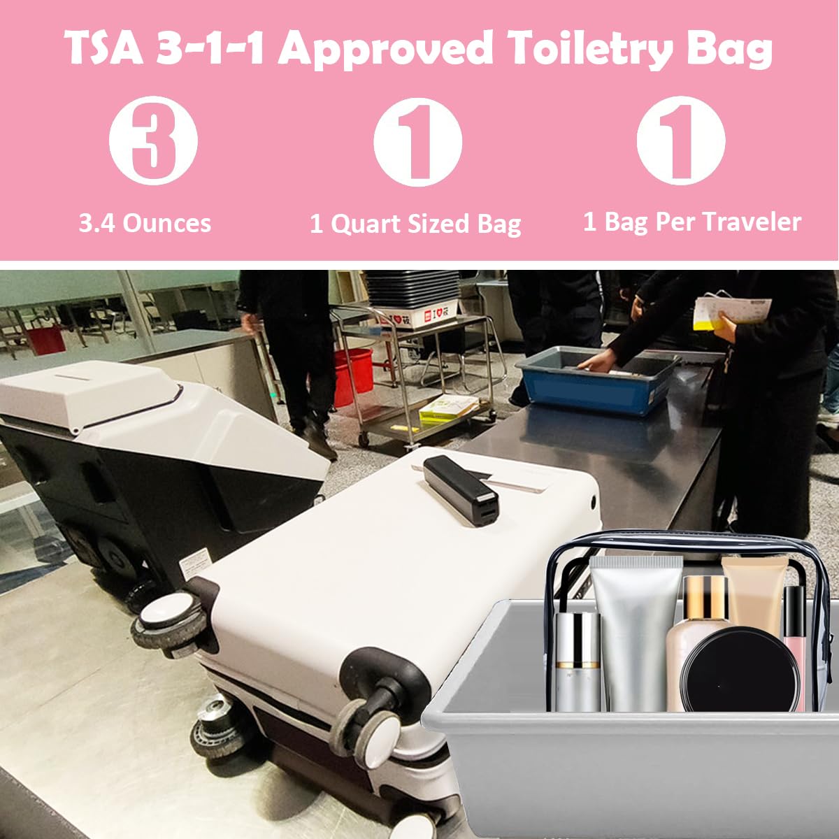 TSA Approved 3-Pack Clear Travel Toiletry Bags - Quart Size Leakproof Cosmetic Organizer for Women & Men - Perfect for Airplane Carry-On, Gym, Camping & Vacation Essentials (Black)