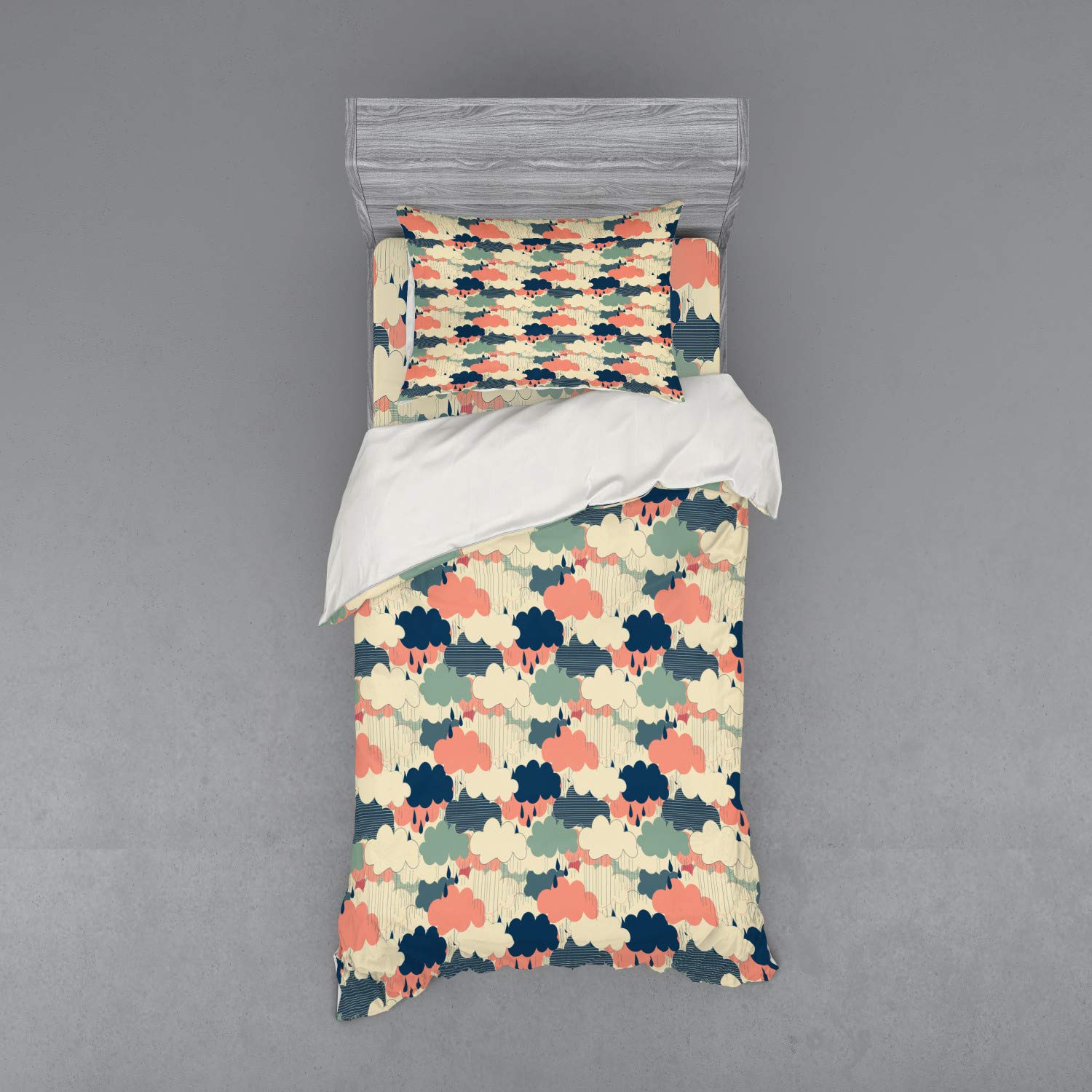 Ambesonne Autumn Duvet Cover Set - 3 Piece Bedding with Sham & Fitted Sheet, Twin XL Size, Multicolor Rain Cloudbursts Meteorology Art Design | Cozy Fall & Winter Bedroom Decor for Teens & Adults