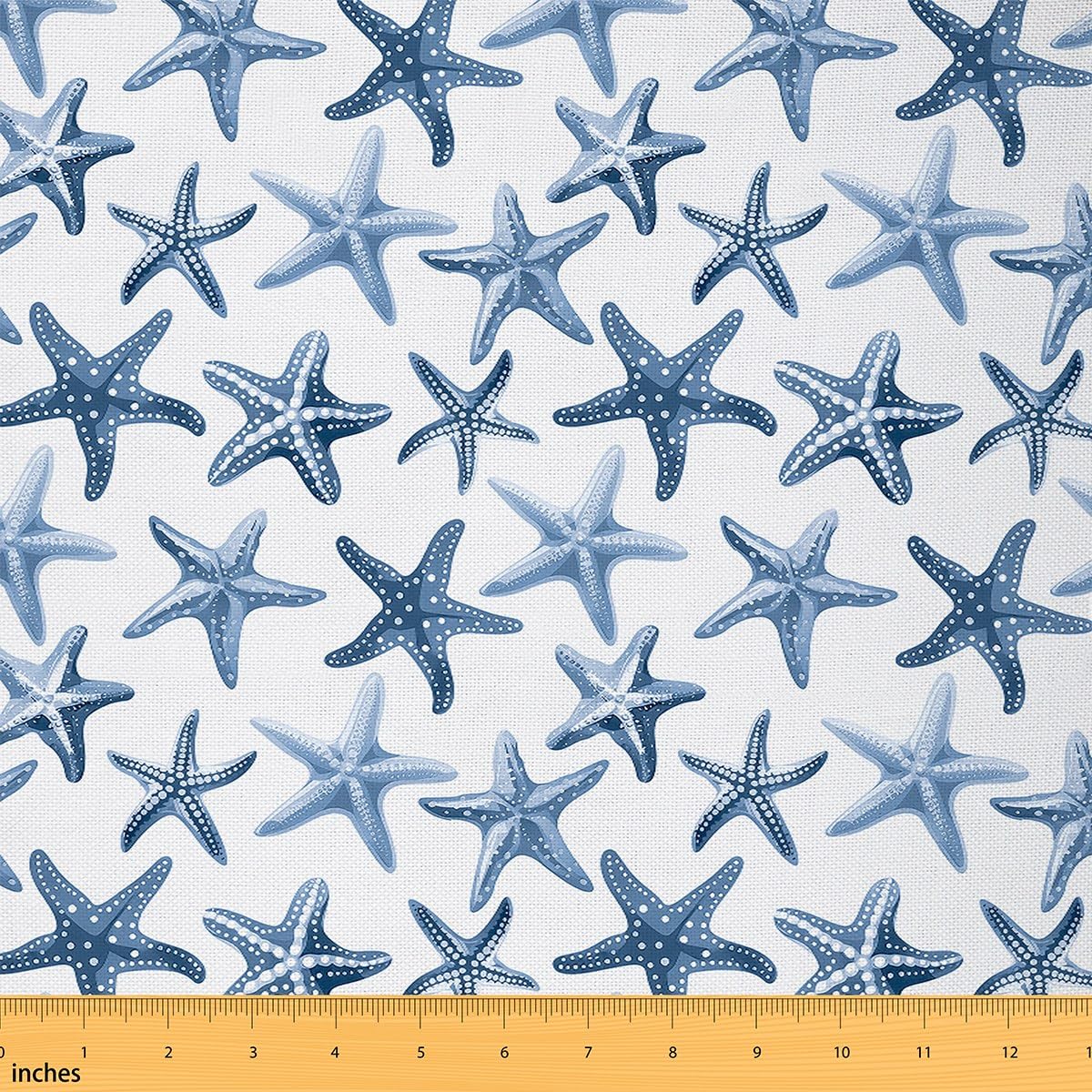 Feelyou Starfish Beach Fabric by The Yard - Coastal Ocean Themed Upholstery Fabric for Chairs, Waterproof Outdoor Marine Decor with Nautical Sea Creatures, 2 Yards, Teal Blue - Perfect for Beach House Decor, Outdoor Furniture & Coastal-Themed DIY Projects
