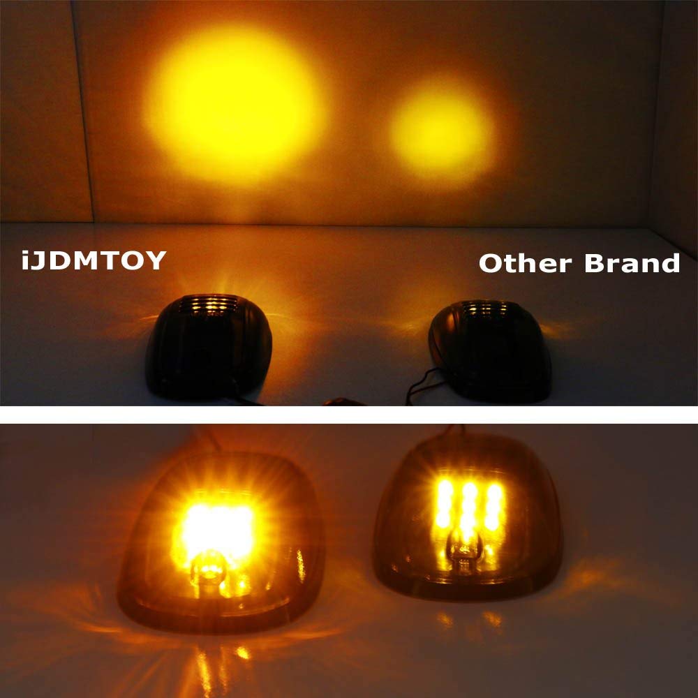 iJDMTOY 5-Piece Amber LED Cab Roof Top Marker Running Lights - Compatible with Truck, SUV, 4x4 Vehicles (Black Smoked Lens) - Perfect for Off-Roading, Night Driving & Vehicle Customization