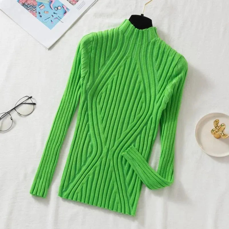 Nordic Style Mock Neck Pullover Sweater for Women - Cozy Winter Knitwear for Casual Outfits & Office Wear