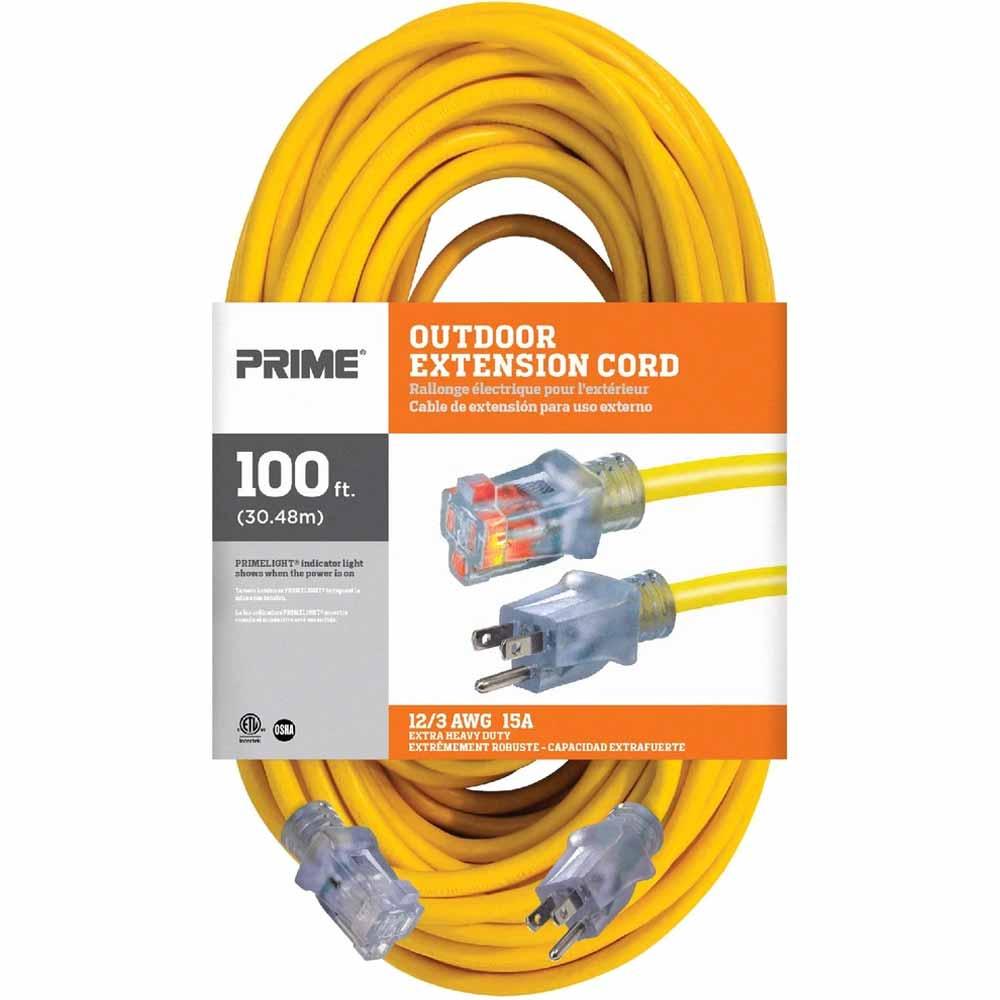 100 ft. Heavy Duty Outdoor Extension Cord - 12/3 Gauge SJTW Yellow Weatherproof Power Cable - Perfect for Construction Sites, Backyard, Garden & Workshop Use