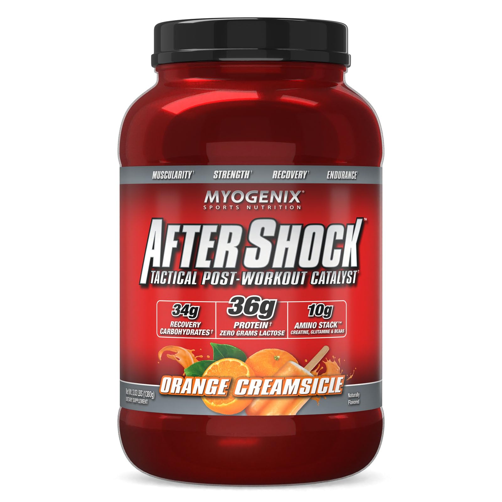 Myogenix Aftershock Post Workout Recovery Protein Powder - 3lb Whey Protein for Muscle Growth & Recovery | Anabolic Whey with Mass Building Carbs | Creatine, Glutamine & BCAAs Amino Acid Stack | Orange Creamsicle Flavor - Perfect for Gym, Bodybuilding & Fitness Enthusiasts