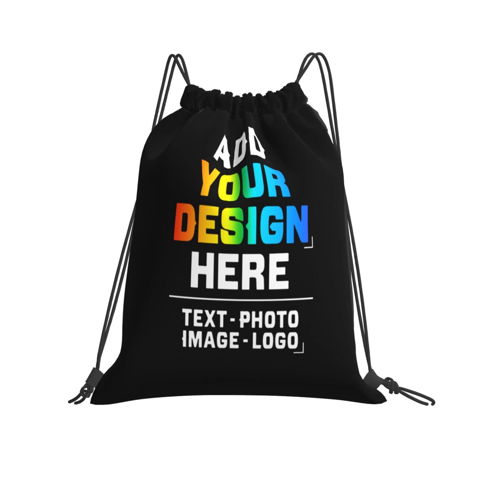 Custom Personalized Drawstring Backpack with Photo & Text - Large Sports Gym Bag for Women, Men & Kids - Durable Shopping, Yoga, Workout Backpack - Black 14
