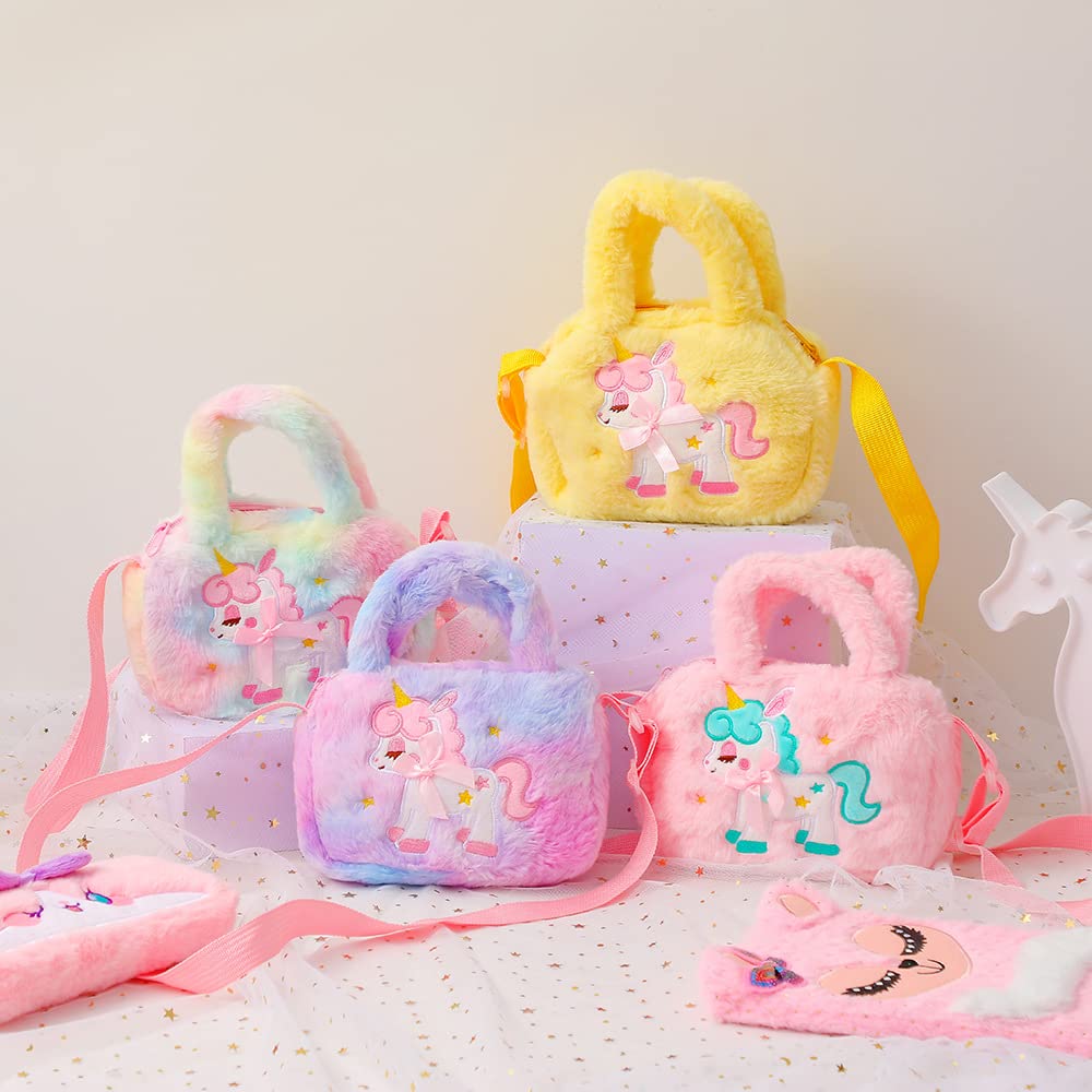 **Unicorn Crossbody Bag for Girls - Small Plush Purse with Adjustable Strap, Cute Kids Shoulder Bag for School, Travel & Playtime**