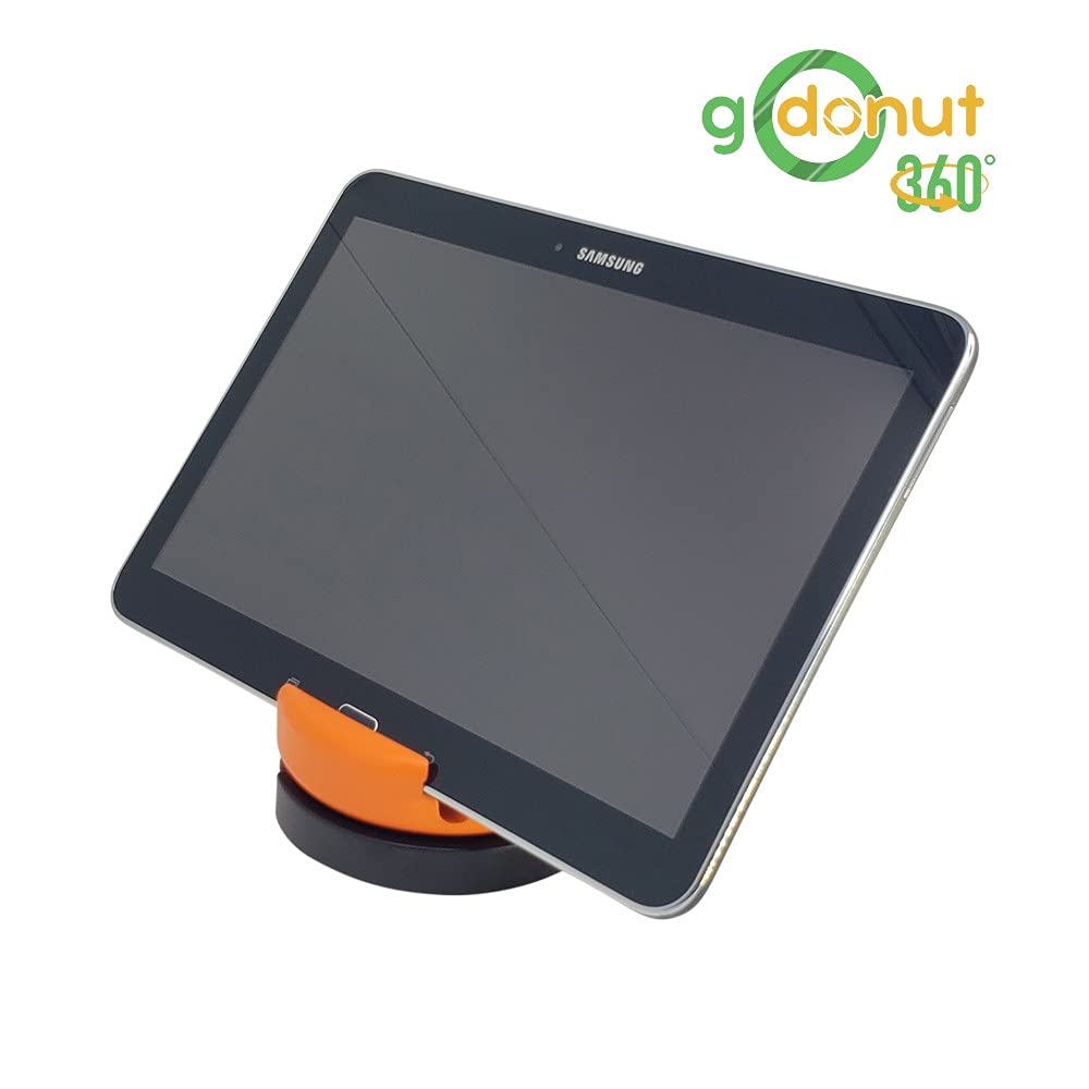 GoDonut 360° Swivel Phone Stand & Tablet Holder - Adjustable Desk Organizer for iPhone, iPad, Kindle, Most Smartphones - Orange (Perfect for Work, Study, Watching Videos)