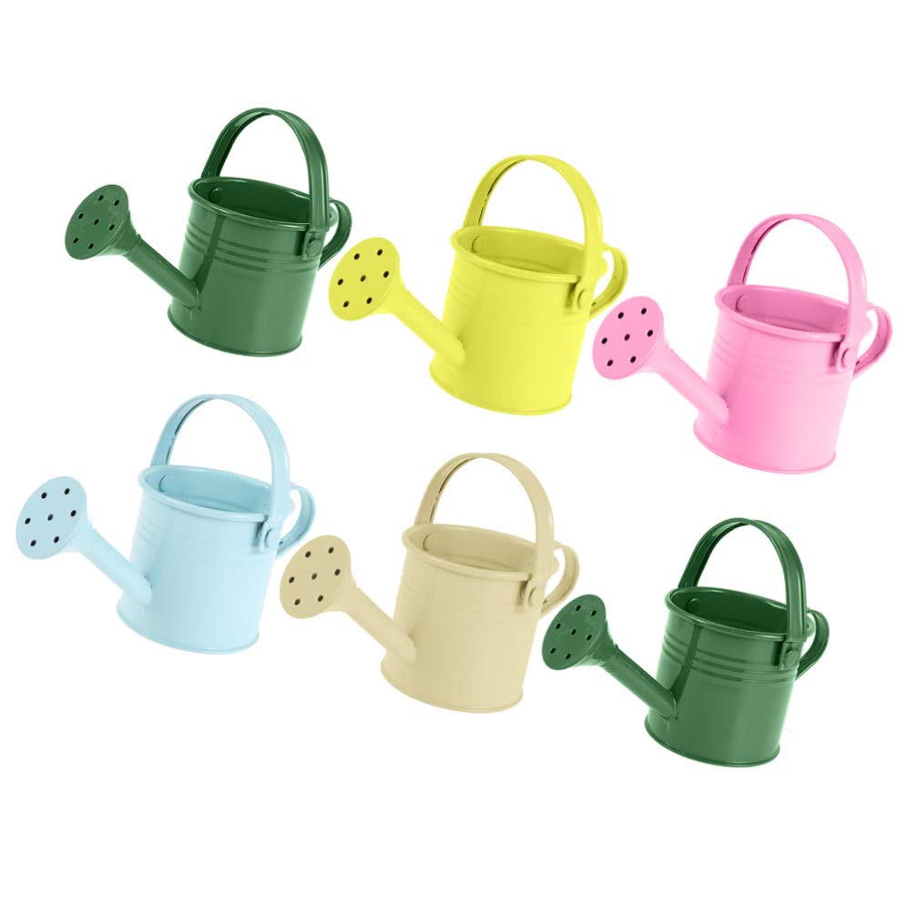 6-Piece Small Metal Watering Can Set - Colorful Kids Garden Watering Pot for Indoor/Outdoor Plants, Succulents & Bonsai - Perfect Gardening Sprayer Tool for Home, Patio, and Classroom Use