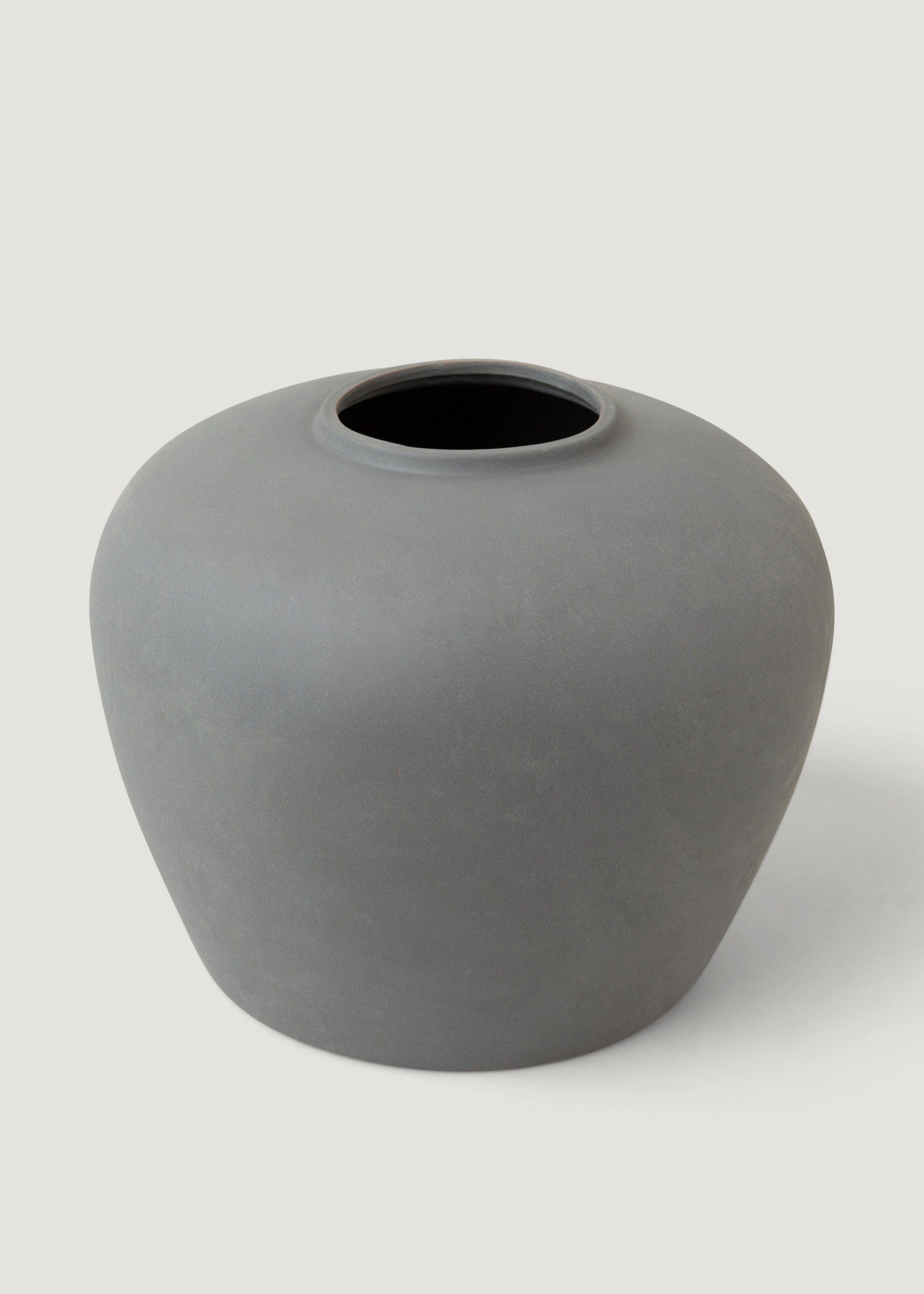 Smokey Slate Large Clay Table Vase - Handcrafted Ceramic Home Decor for Living Room, Dining Table & Office Desk Centerpiece
