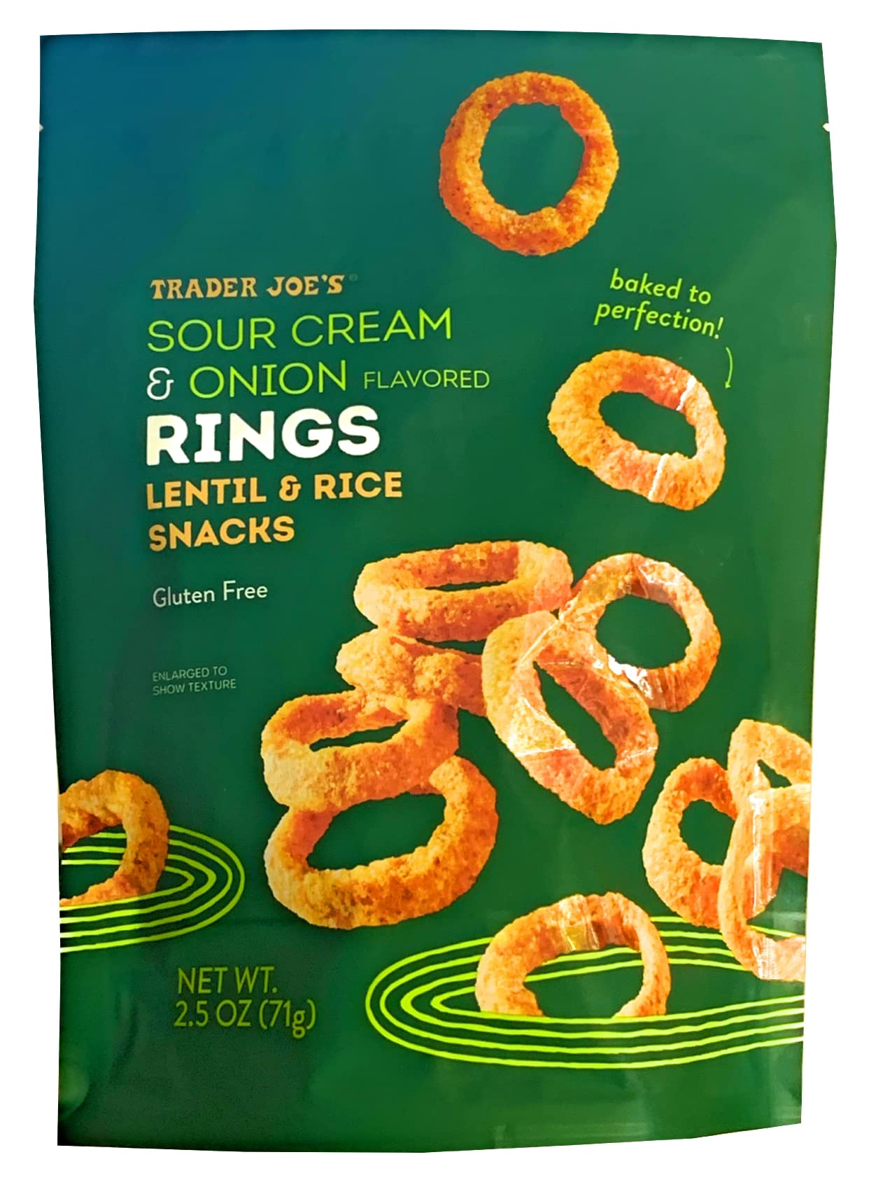 Trader Joe's Sour Cream & Onion Flavored Lentil & Rice Rings - Gluten Free Snacks, 2.5oz (71g) - Healthy Crunchy On-The-Go Snack for Office, School & Road Trips