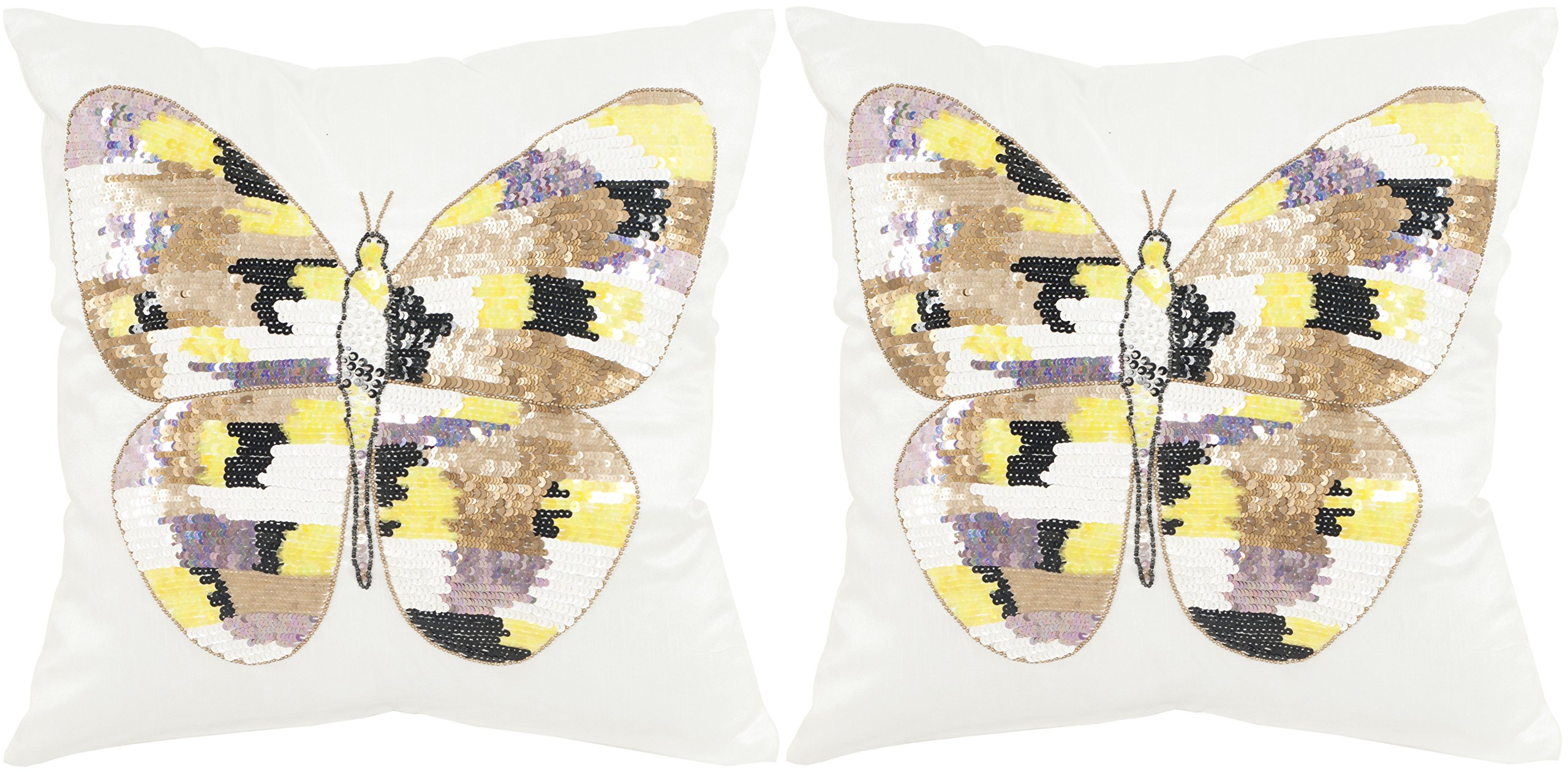 Safavieh 18x18 Inch Throw Pillows Set of 2 - Papillon Sorbet Shimmer Decorative Cushions for Sofa, Bed, Living Room & Home Decor