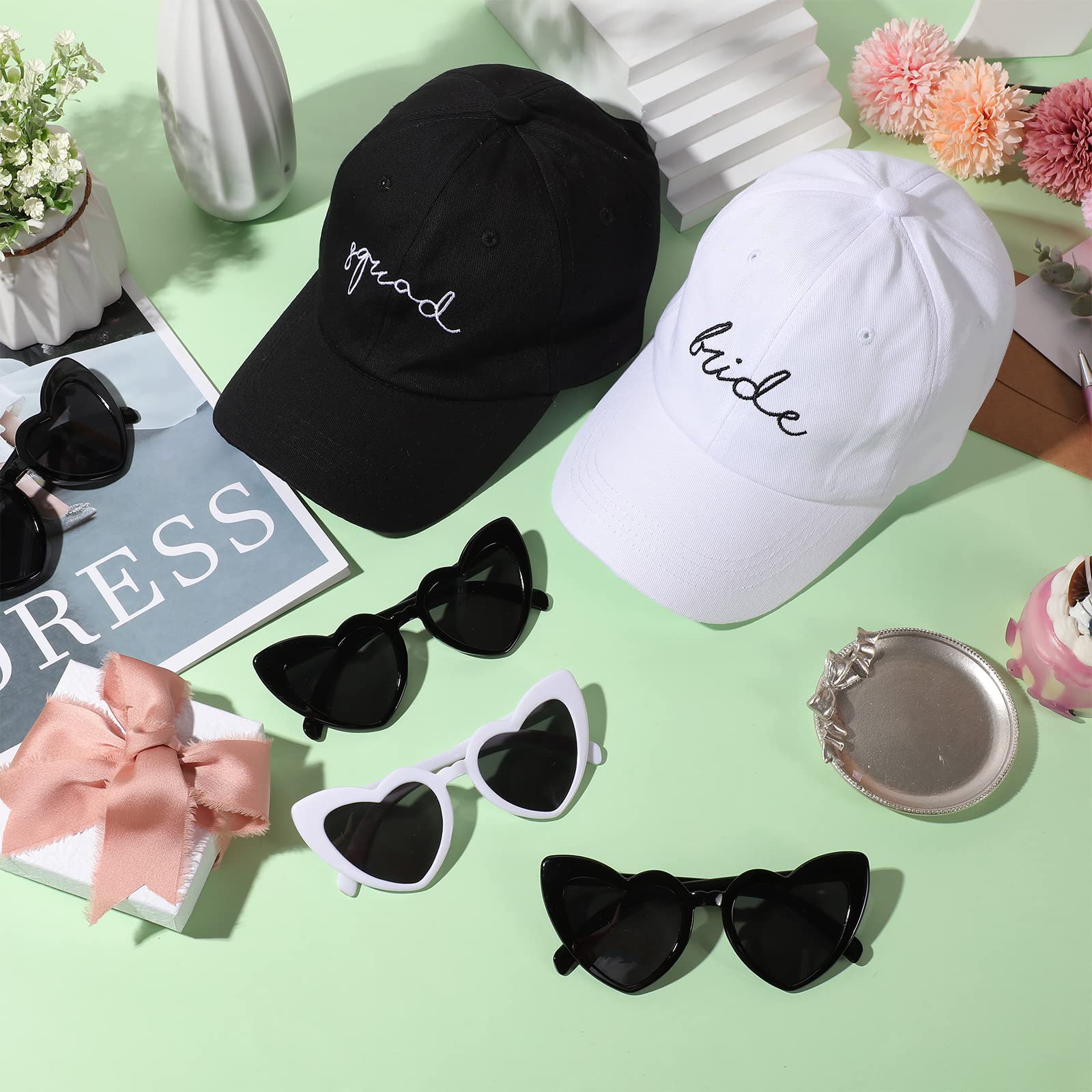 14 Pcs Bachelorette Party Hats & Heart Sunglasses Set - Bride Baseball Cap & Bridesmaid Accessories for Wedding Shower, Girls Night Out & Bachelorette Party Decorations