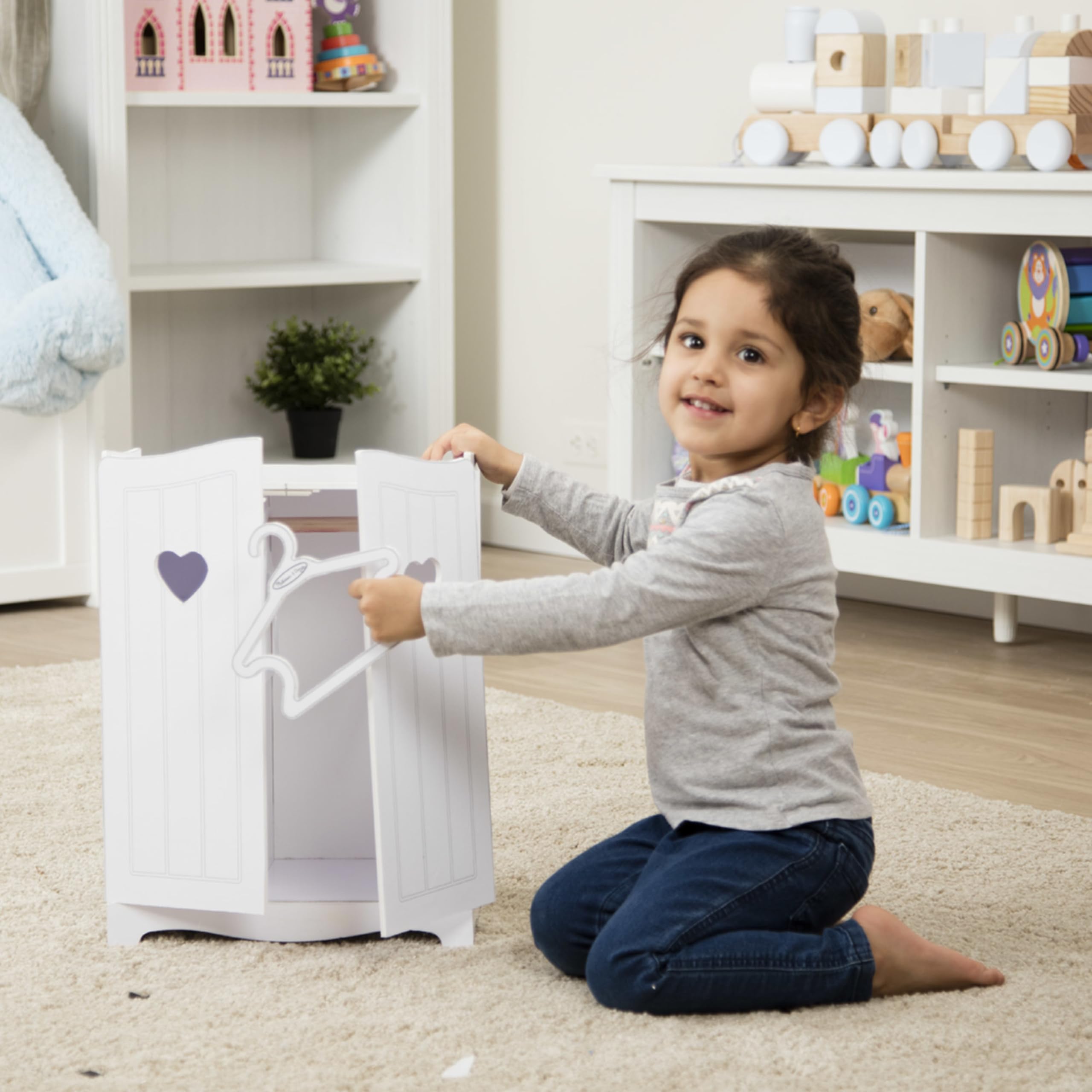 Melissa & Doug Wooden Doll Wardrobe - White Play Armoire for Dolls & Stuffed Animals (17.3