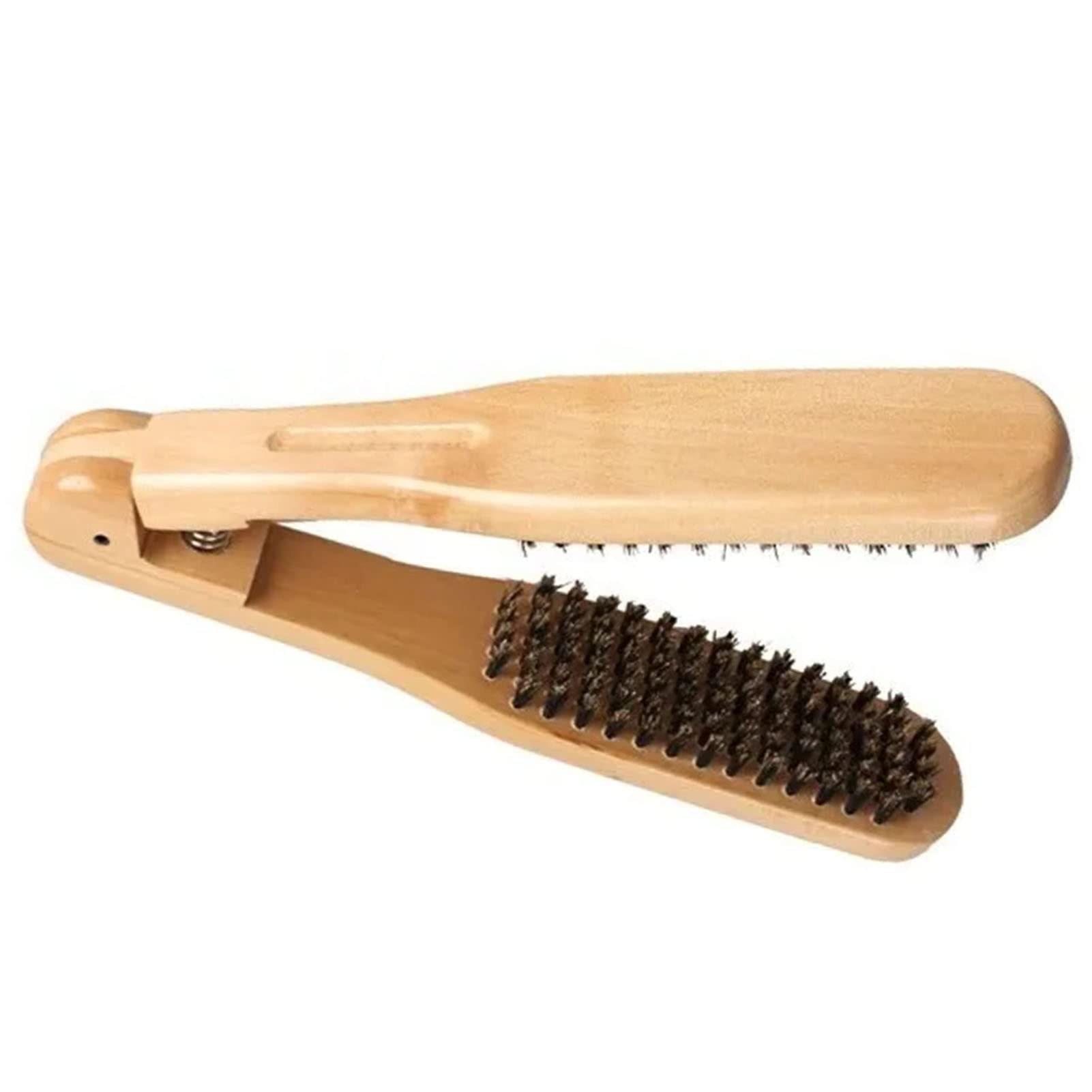 Double-Sided Wooden Hair Straightener Brush - Professional Salon Clamp Styling Tool for Smooth & Shiny Hair at Home or Salon