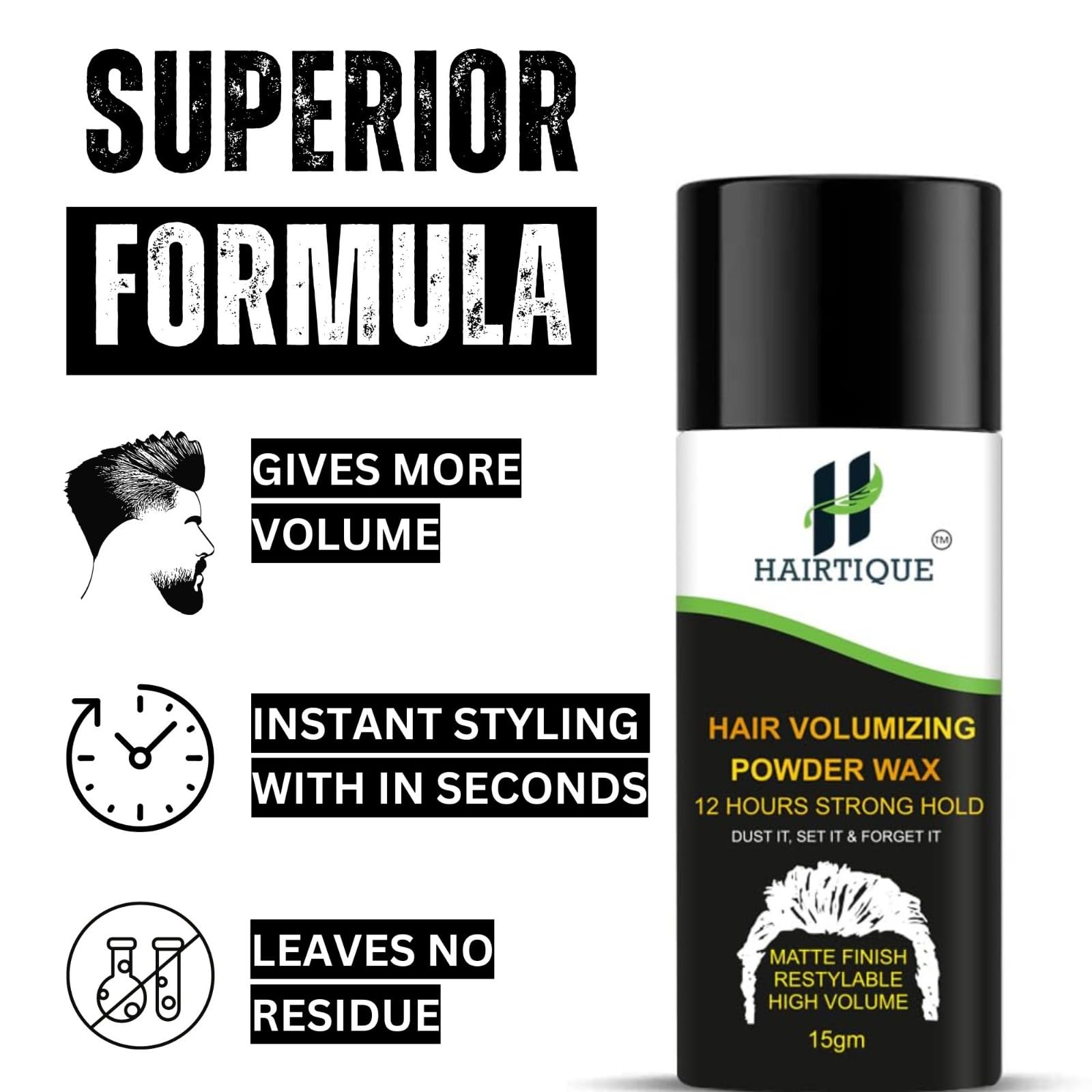12-Hour Strong Hold Hair Volume Powder for Men - Matte Finish, Restylable & High Volume | Hair Volumizer & Styling Powder | Best for Daily Use, Special Occasions & Professional Styling